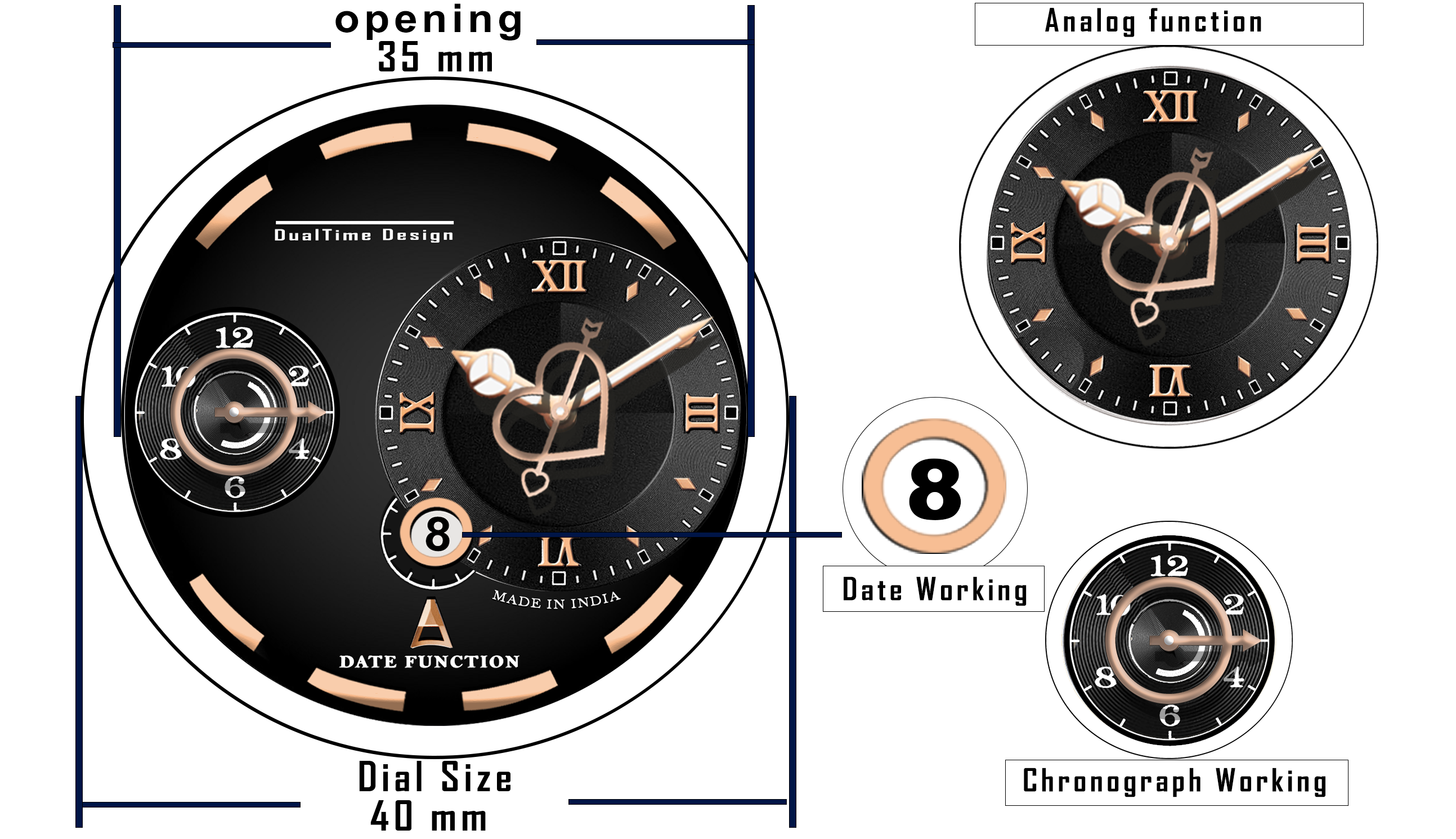 Doublerun DR15044 – Dual Time Designer Analog Watch with Date Function