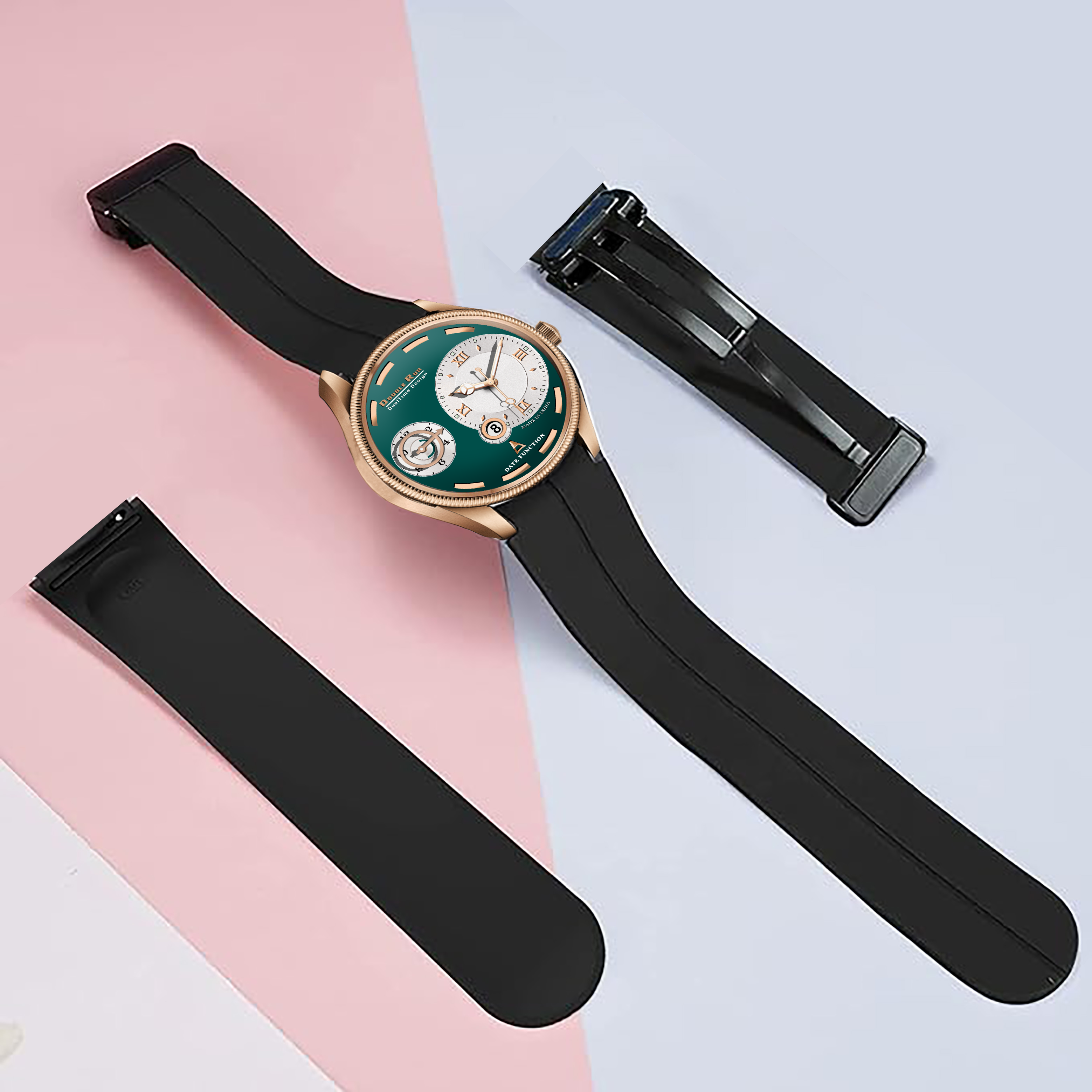 Doublerun DR16011 Men’s Analog Watch | Dual Time Dial, Working Chronograph & Date | Copper Case with Magnetic Buckle |