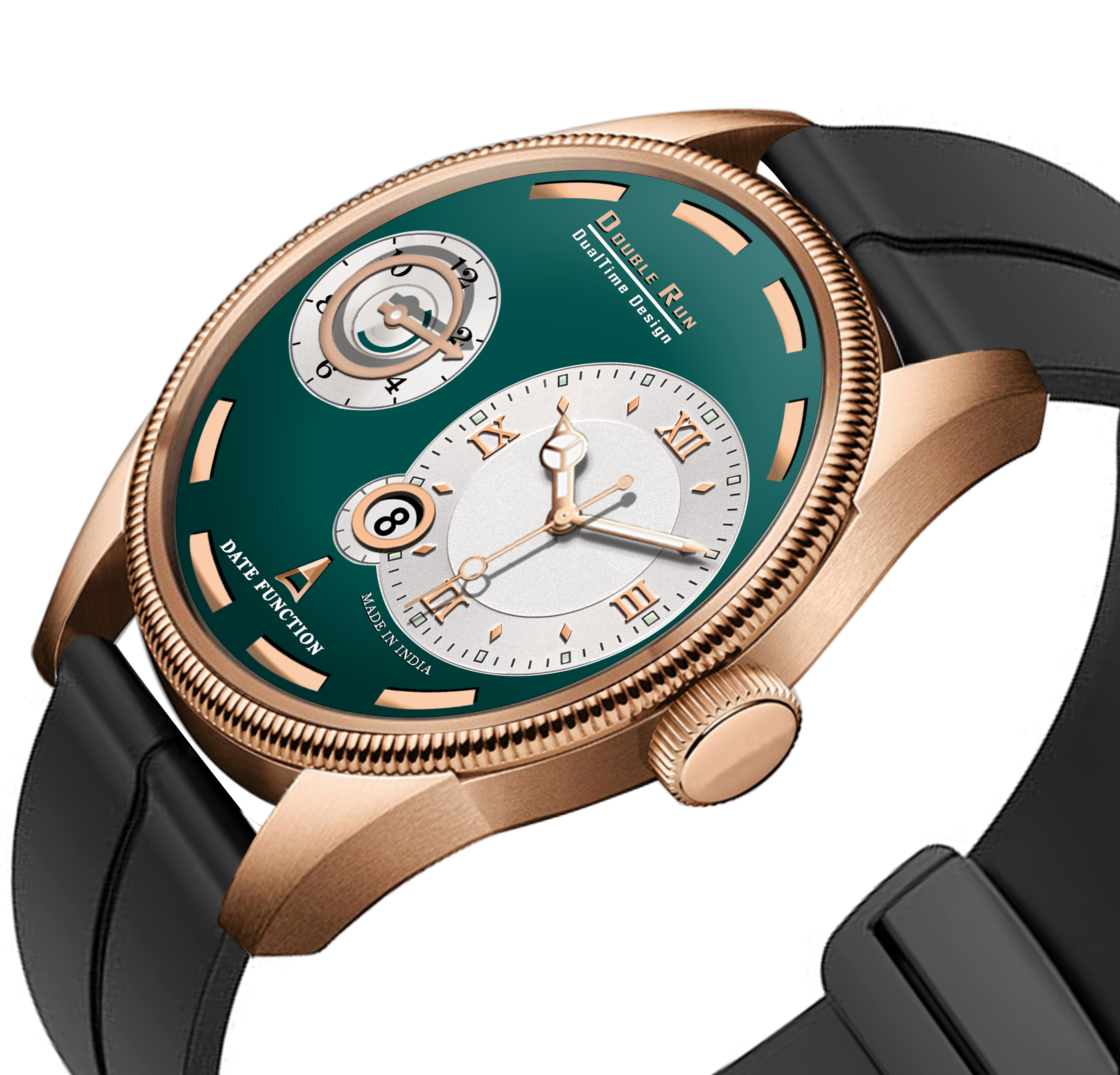 Doublerun DR16011 Men’s Analog Watch | Dual Time Dial, Working Chronograph & Date | Copper Case with Magnetic Buckle |