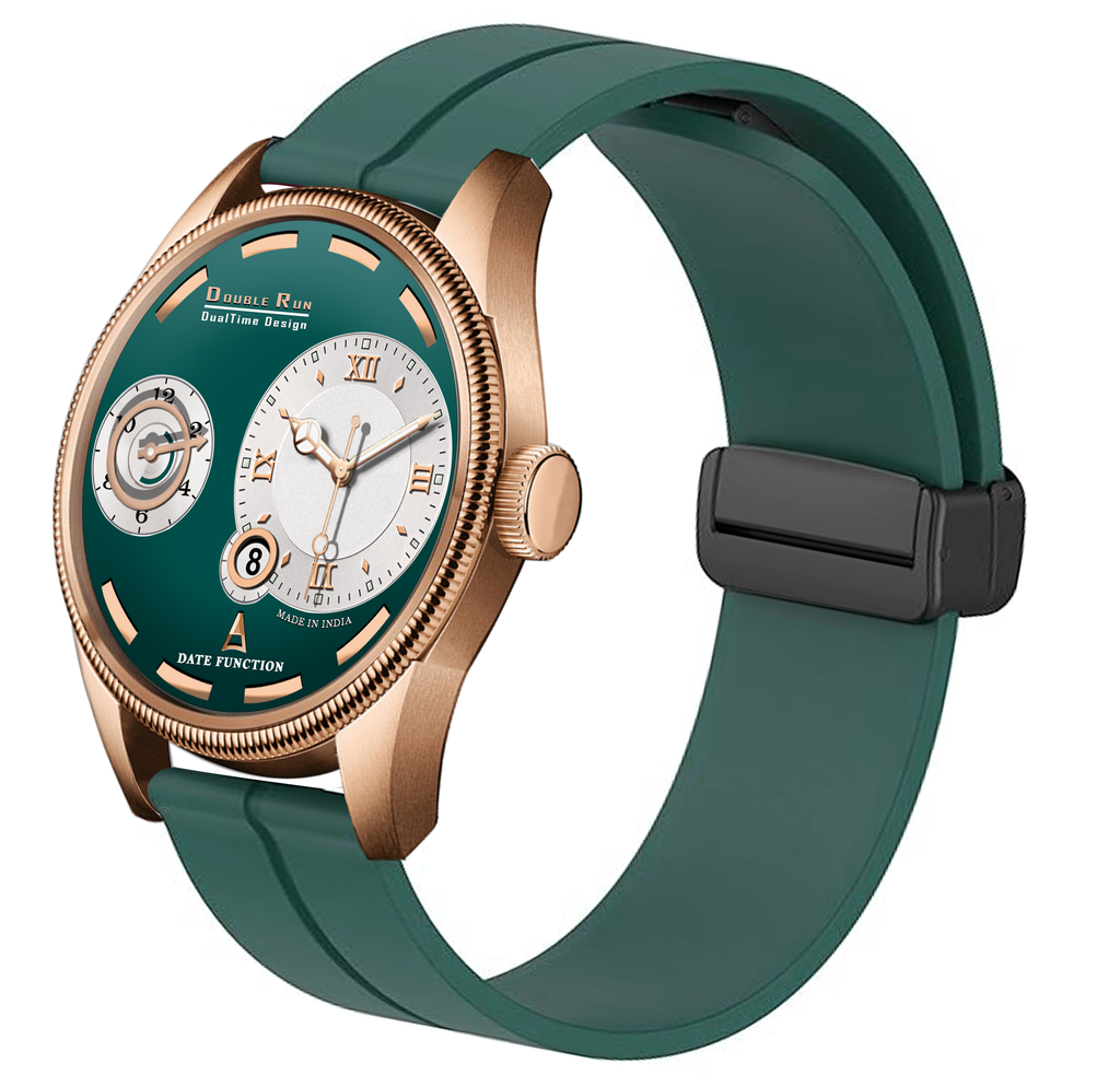 Doublerun DR16012 Men’s Analog Watch | Dual Time Dial, Working Chronograph & Date | Copper Case with Magnetic Buckle |