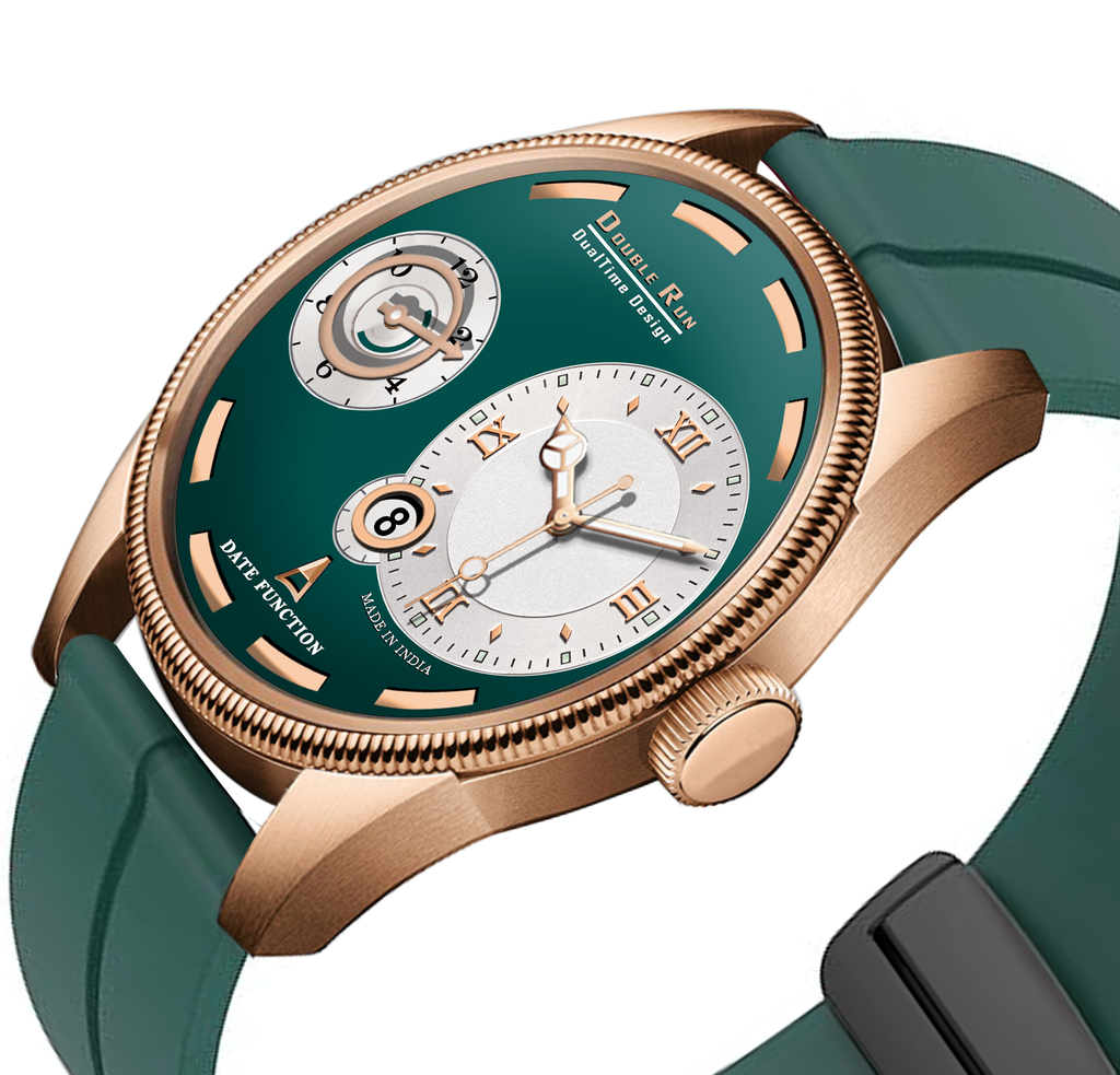 Doublerun DR16012 Men’s Analog Watch | Dual Time Dial, Working Chronograph & Date | Copper Case with Magnetic Buckle |