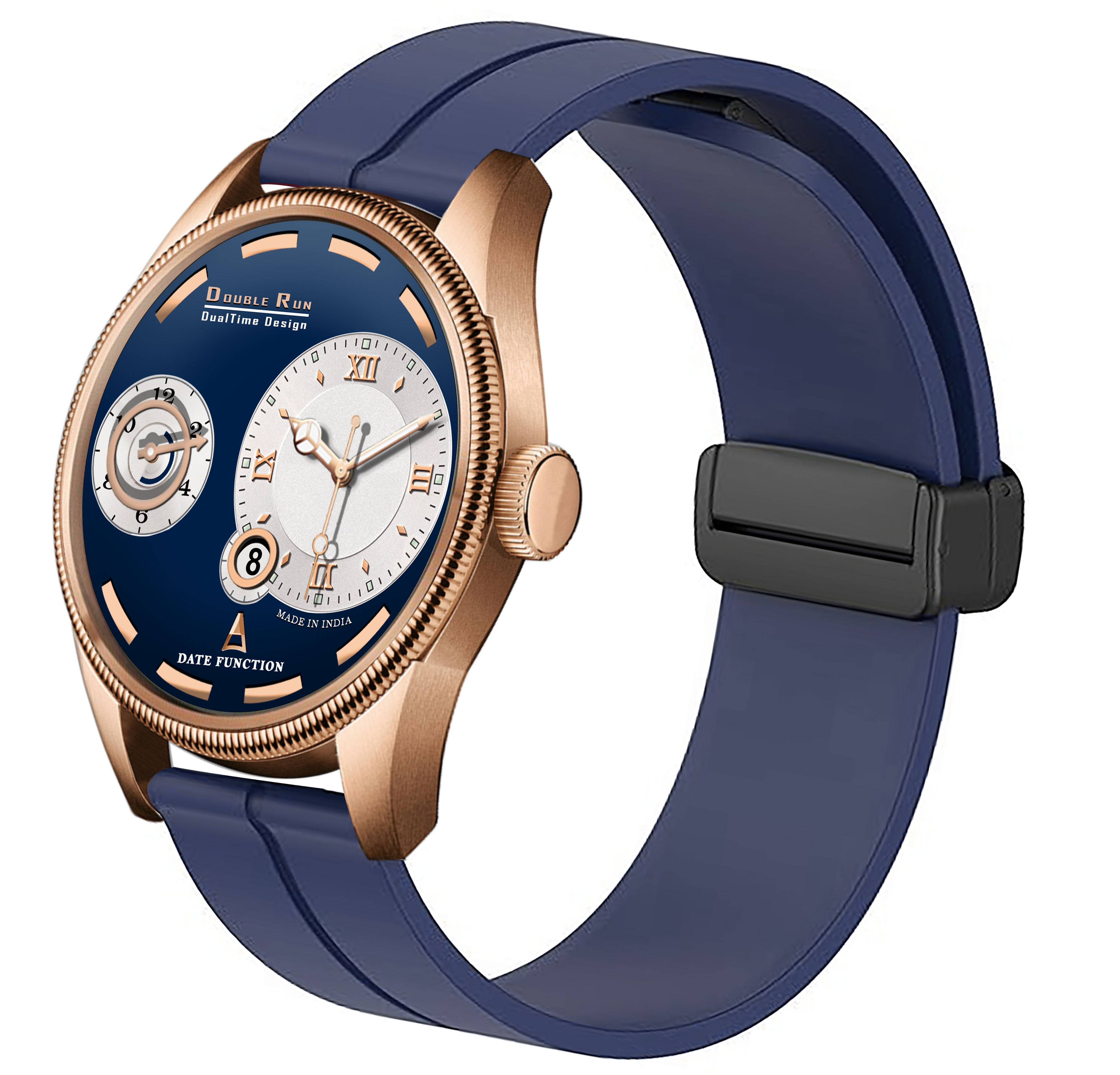 Doublerun DR16013 Men’s Analog Watch | Dual Time Dial, Working Chronograph & Date | Copper Case with Magnetic Buckle