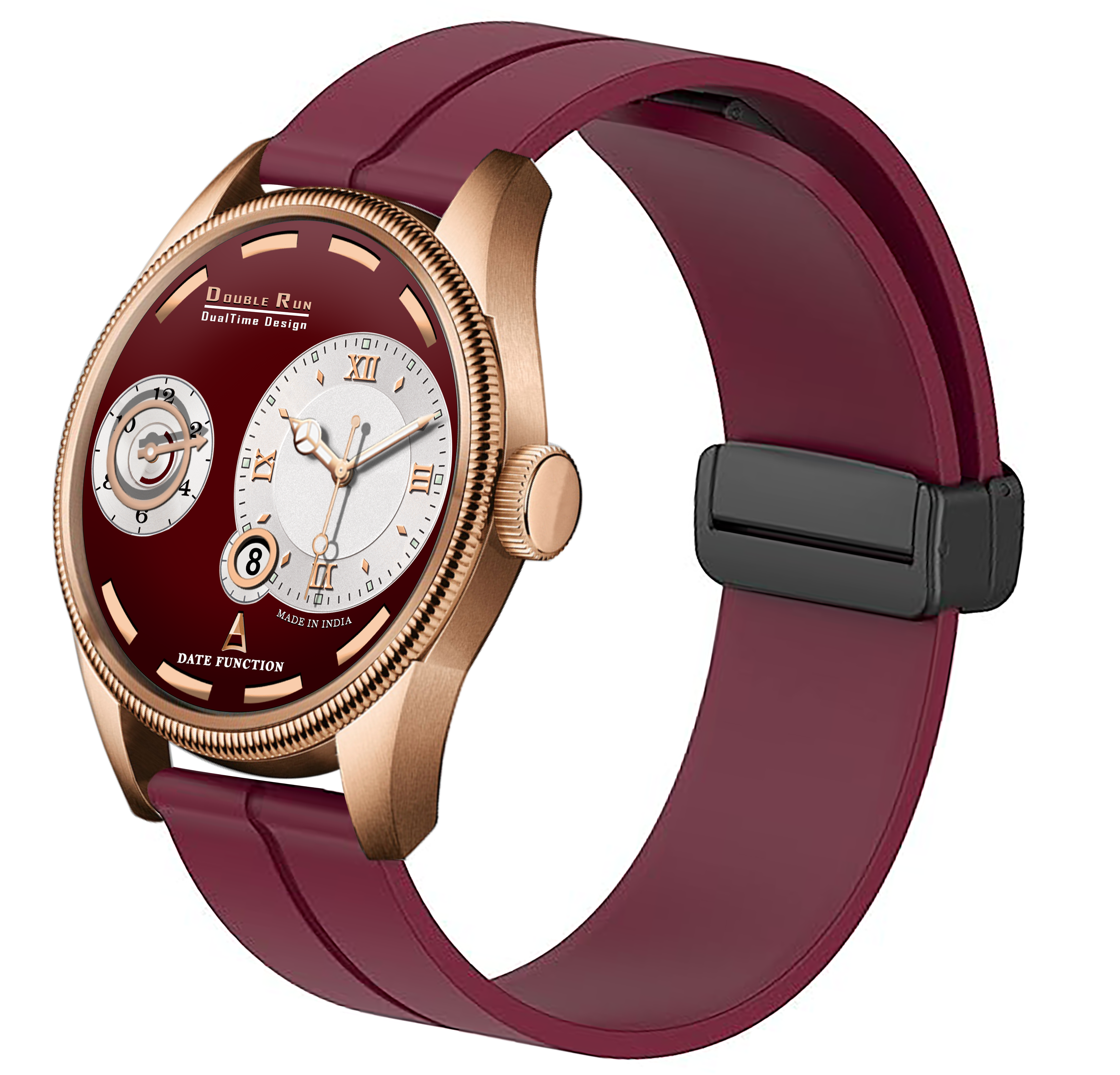 Doublerun DR16014 Men’s Analog Watch | Dual Time Dial, Working Chronograph & Date | Copper Case with Magnetic Buckle |