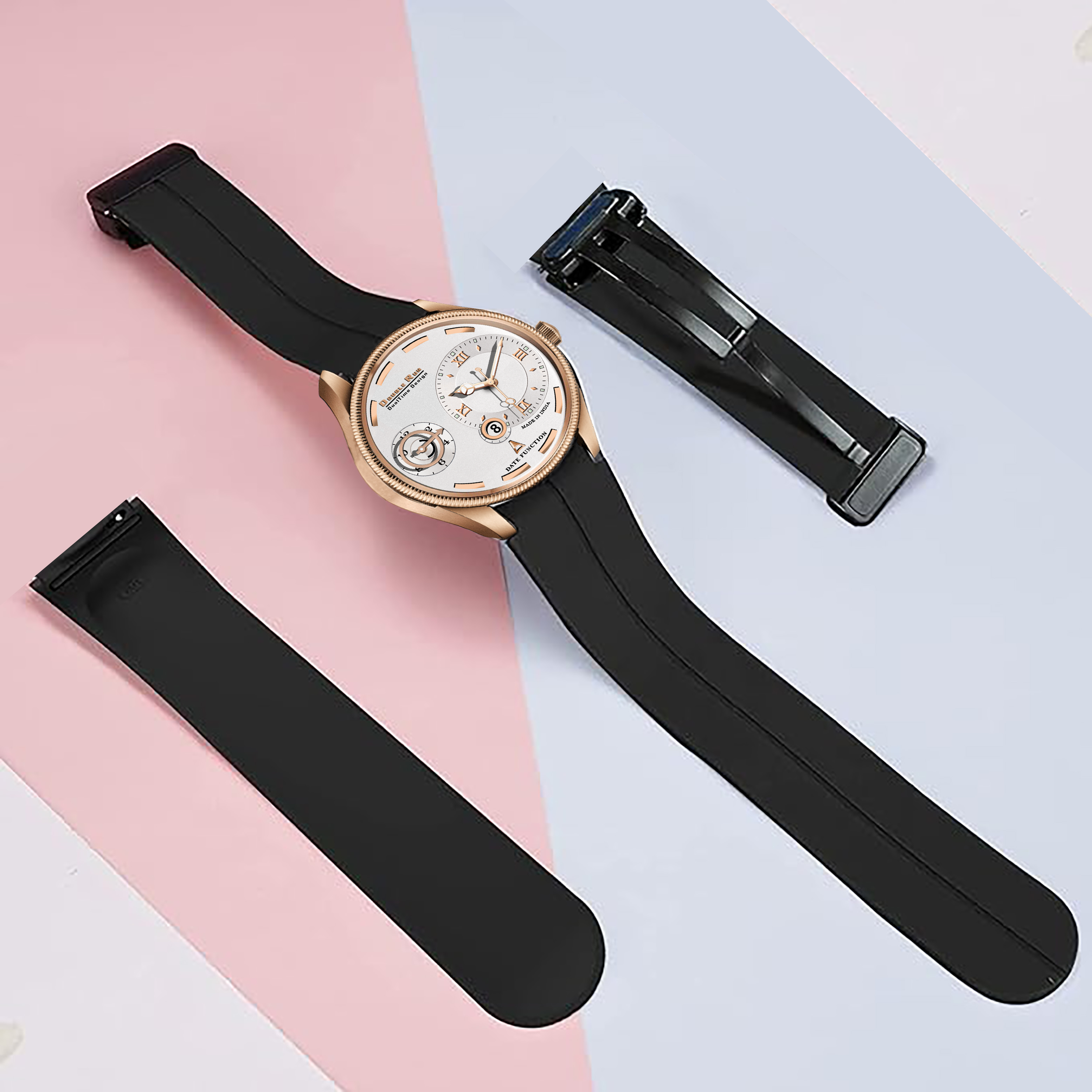 Doublerun DR16016 Men’s Analog Watch | Dual Time Dial, Working Chronograph & Date | Copper Case with Magnetic Buckle |