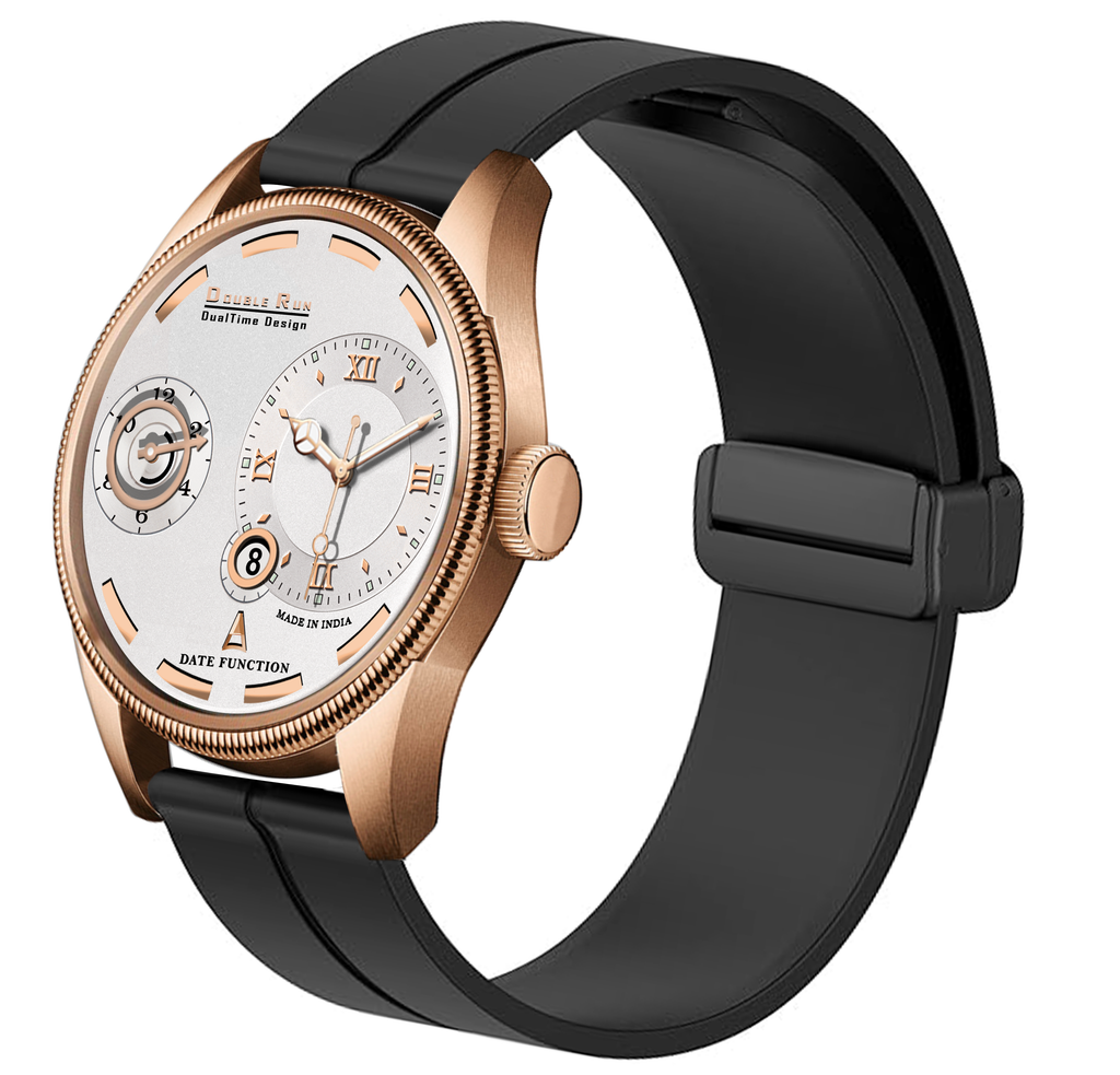 Doublerun DR16016 Men’s Analog Watch | Dual Time Dial, Working Chronograph & Date | Copper Case with Magnetic Buckle |