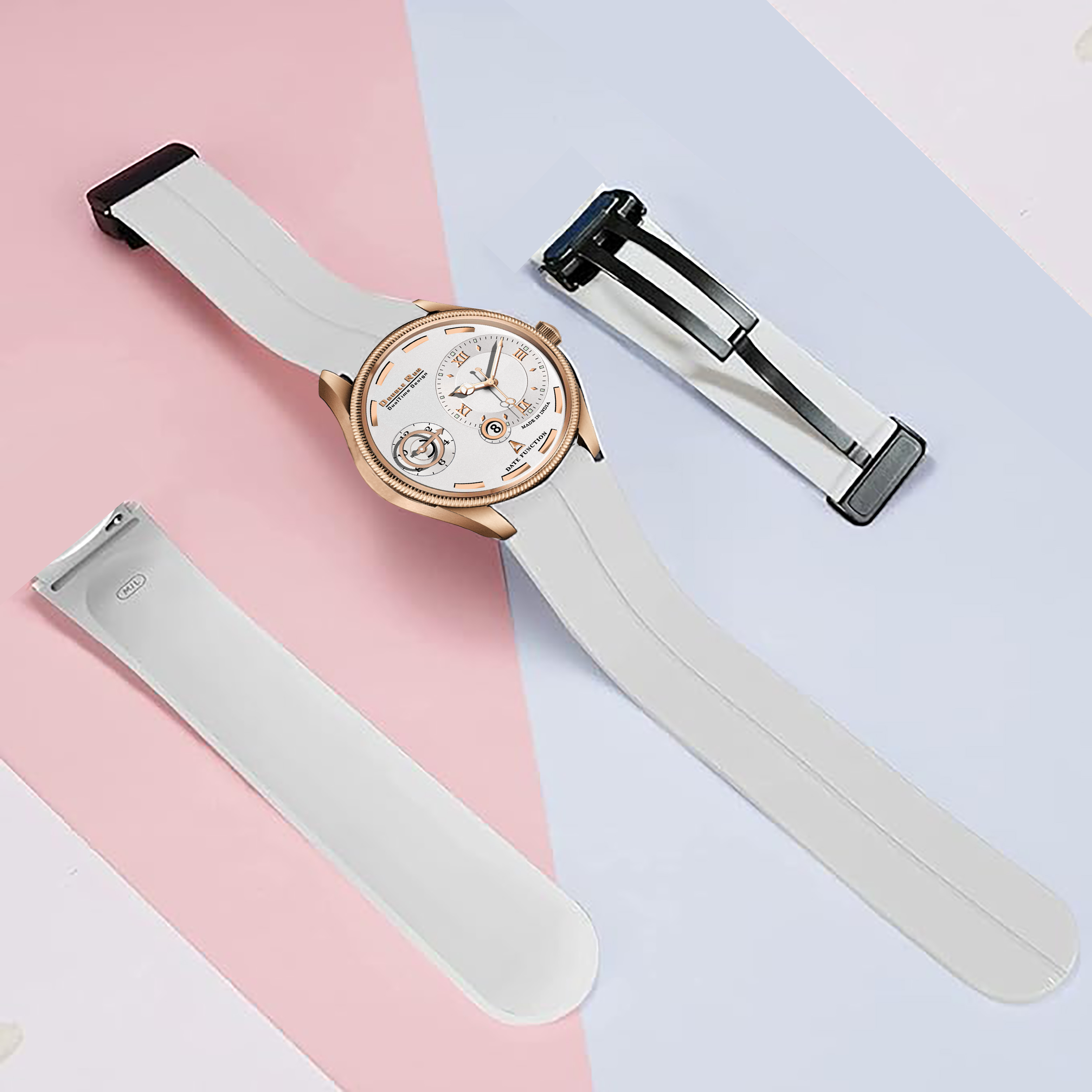 Doublerun DR16017 Men's Analog Watch | Dual Time Dial, Working Chronograph & Date | Copper Case with Magnetic Buckle |