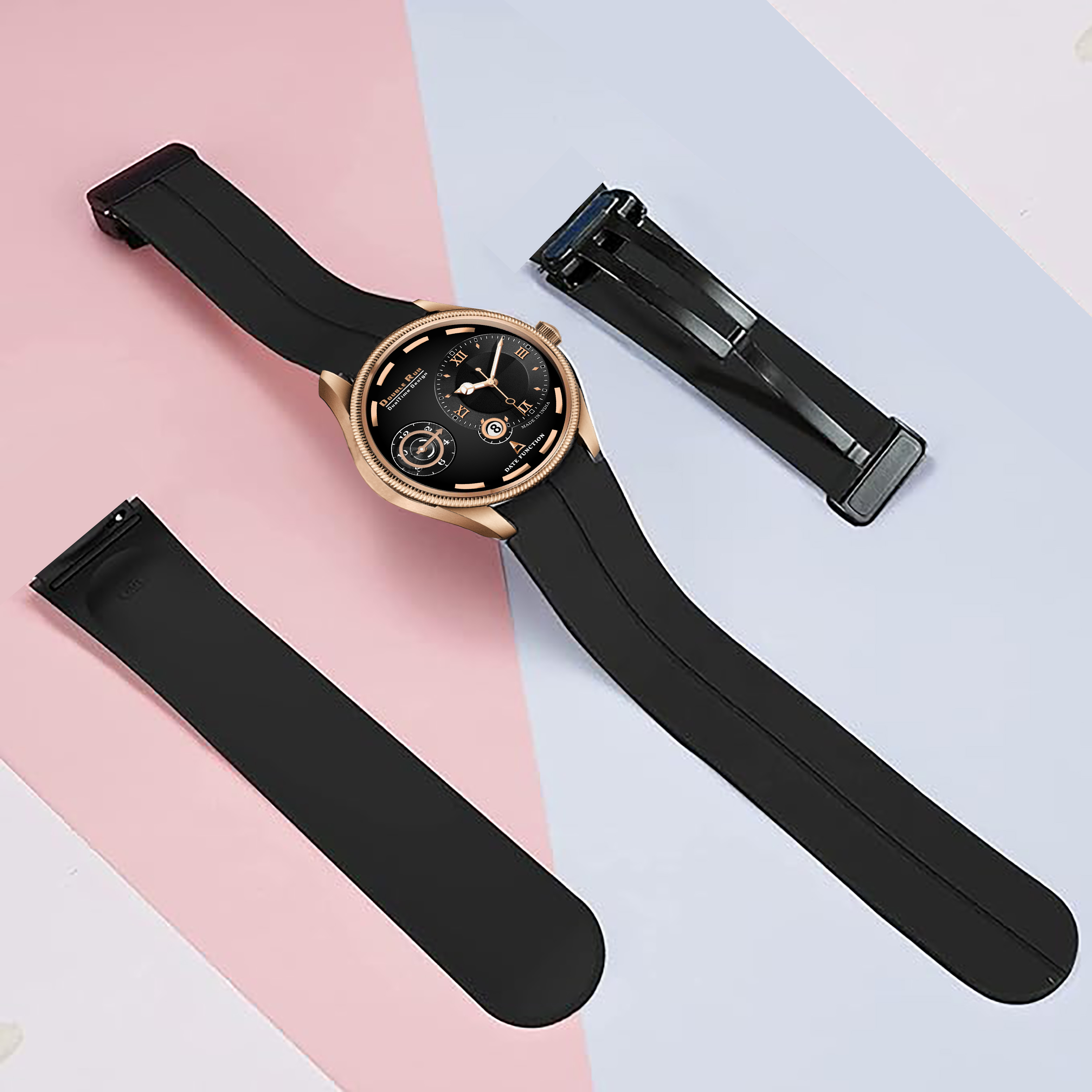 Doublerun DR16034 Men’s Analog Watch | Dual Time Dial, Working Chronograph & Date | Copper Case with Magnetic Buckle |