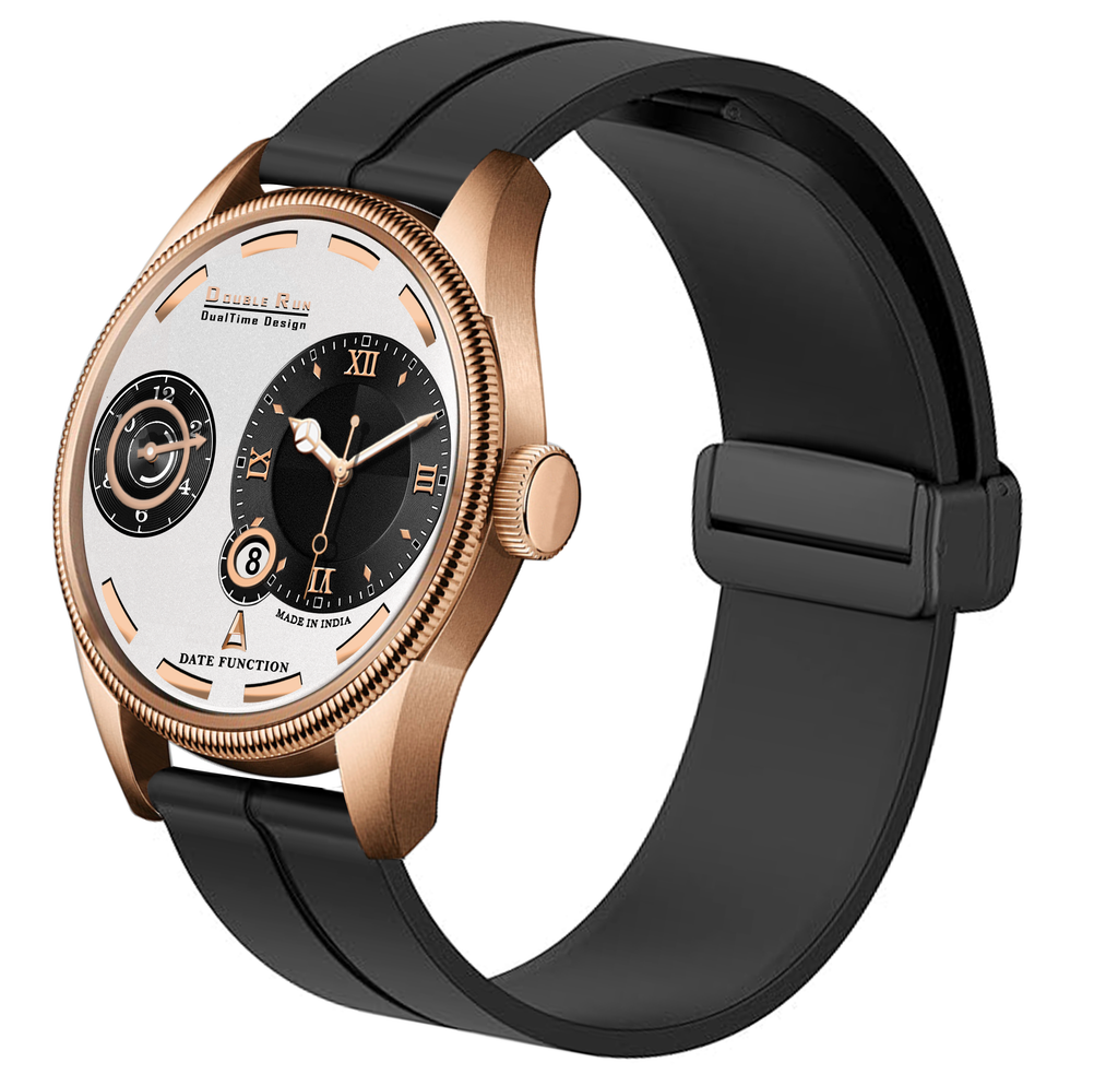 Doublerun DR16036 Men’s Analog Watch | Dual Time Dial, Working Chronograph & Date | Copper Case with Magnetic Buckle |