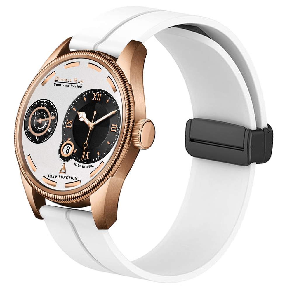 Doublerun DR16037 Men’s Analog Watch | Dual Time Dial, Working Chronograph & Date | Copper Case with Magnetic Buckle |