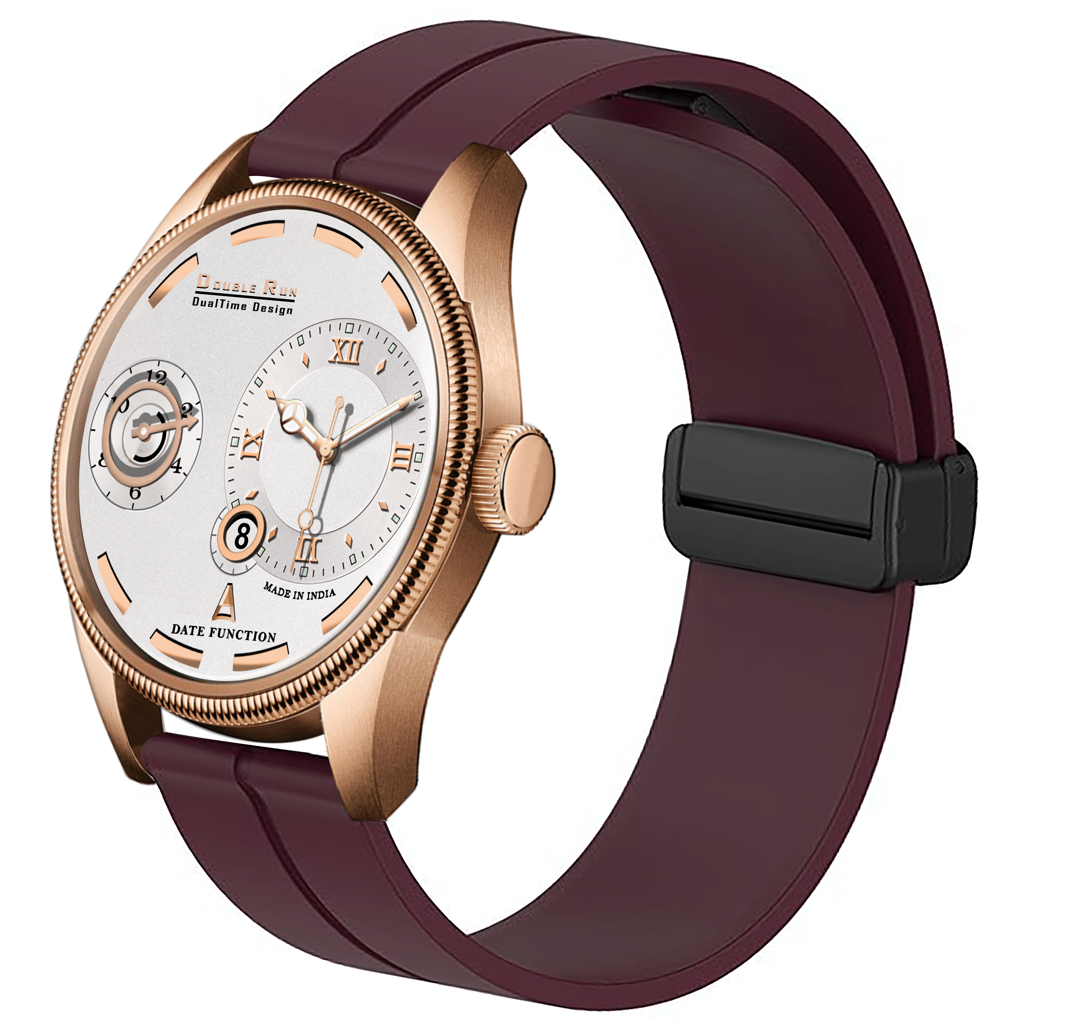 Doublerun DR16038 Men’s Analog Watch | Dual Time Dial, Working Chronograph & Date | Copper Case with Magnetic Buckle |