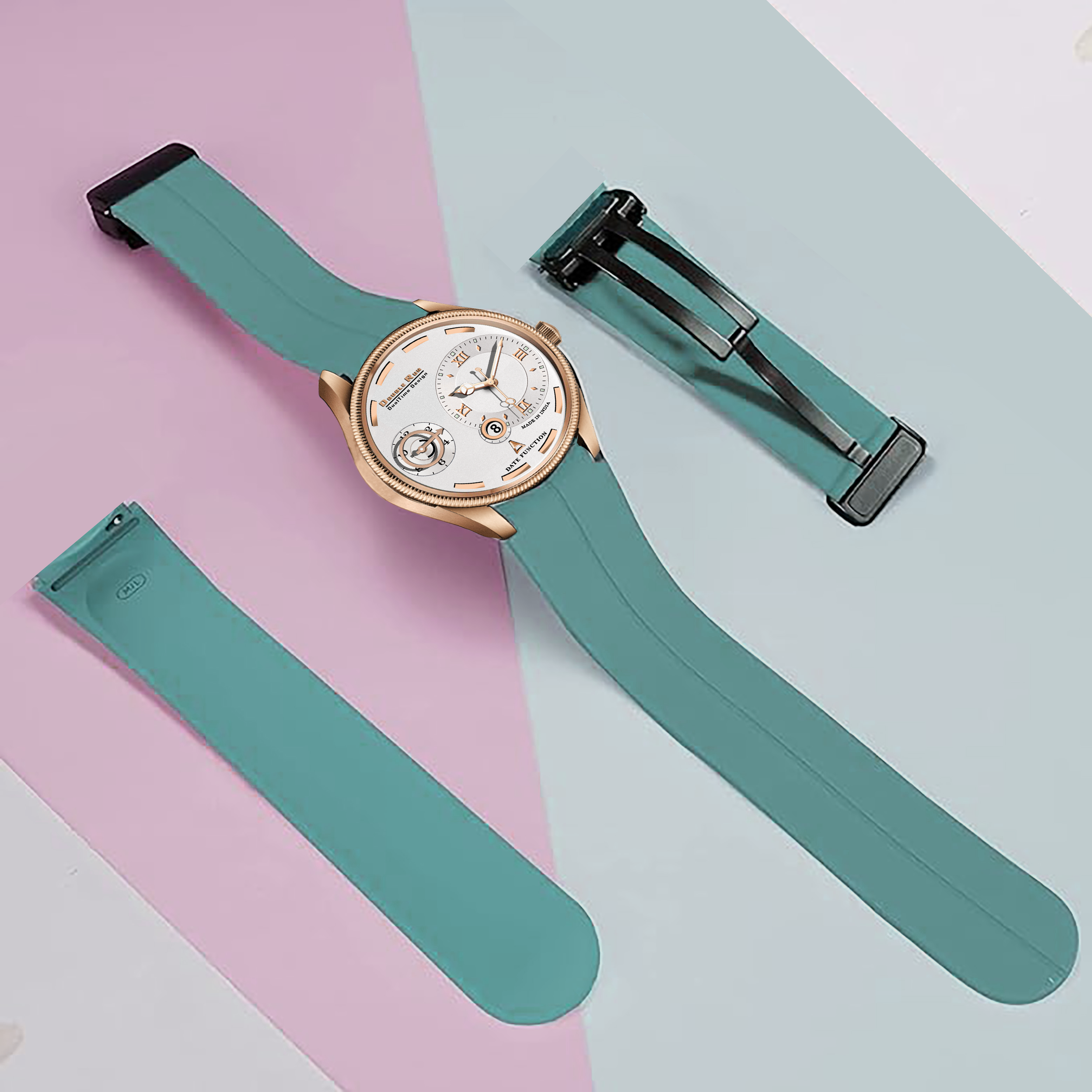 Doublerun DR16039 Men’s Analog Watch | Dual Time Dial, Working Chronograph & Date | Copper Case with Magnetic Buckle |