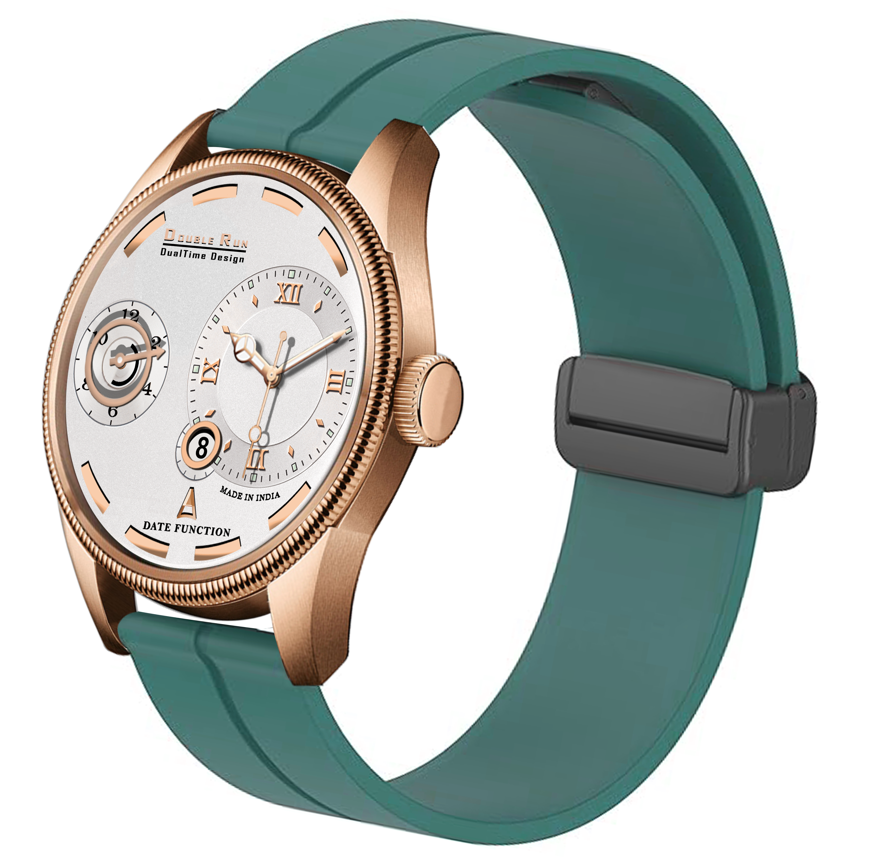 Doublerun DR16039 Men’s Analog Watch | Dual Time Dial, Working Chronograph & Date | Copper Case with Magnetic Buckle |