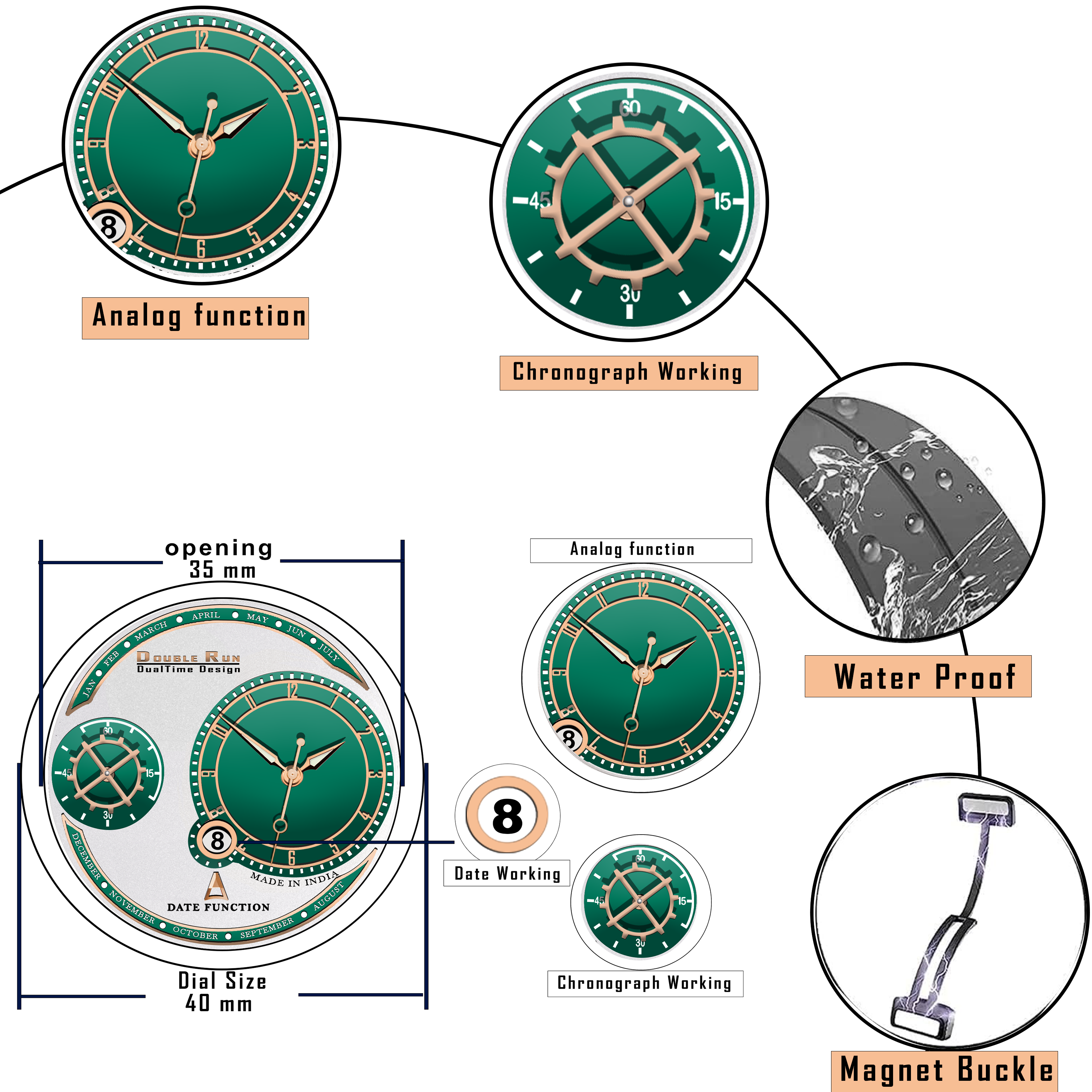 DOUBLERUN DR17011  Men’s Watch Silicone Magnetic Strap