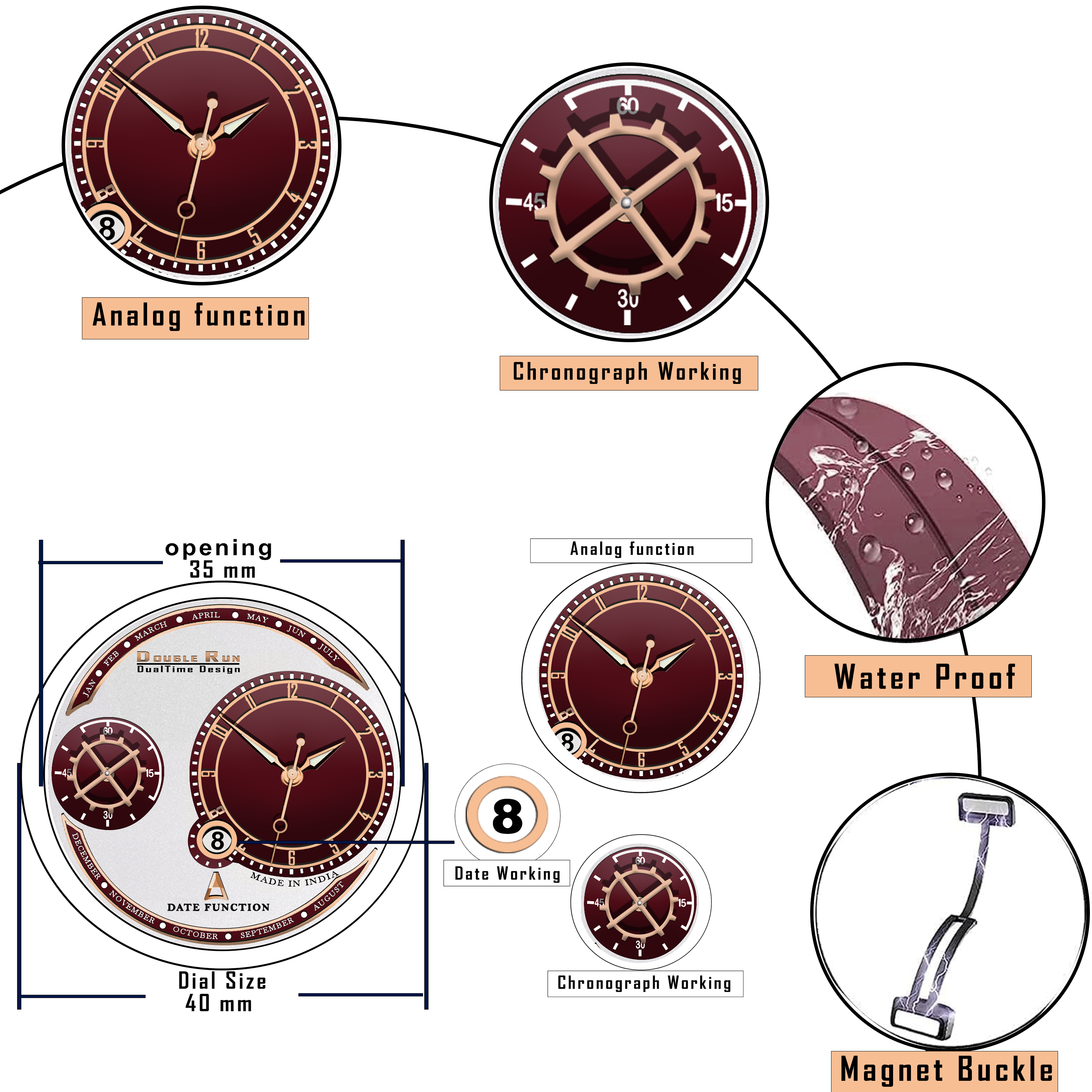 DOUBLERUN DR17014 Men’s Chronograph Wrist Watch with Premium Silicone Strap & 3D Glass