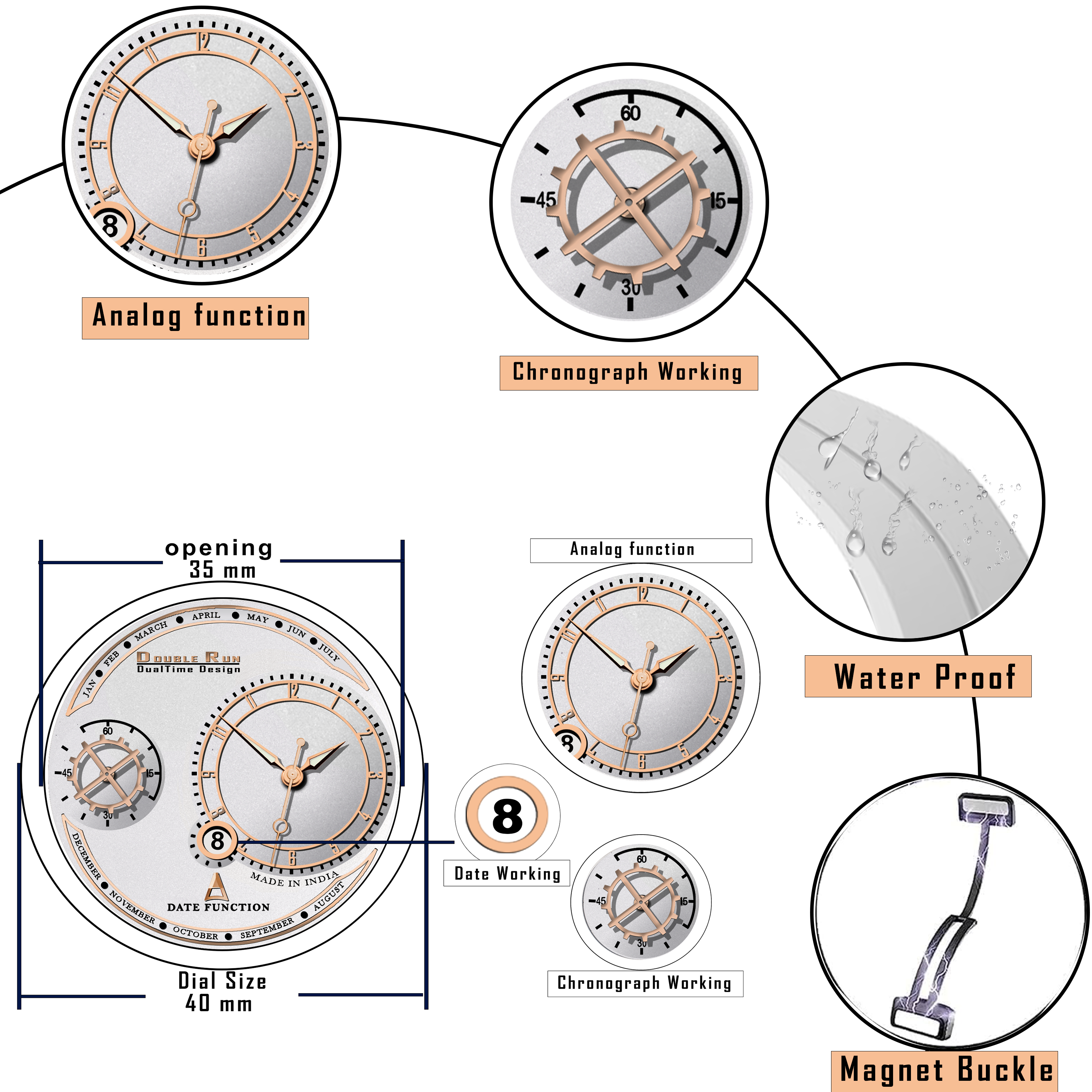 DOUBLERUN DR17017 Men’s Chronograph Watch | Waterproof, 3D Glass, Premium Silicone Strap