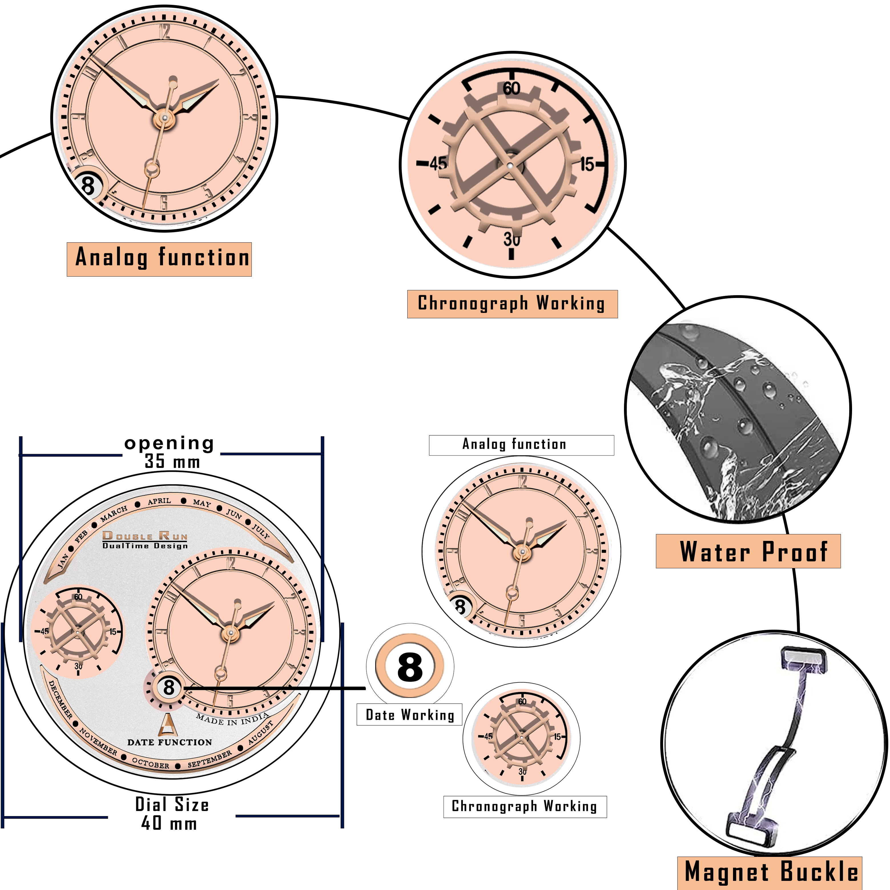 DOUBLERUN DR17019 Men’s Chronograph Watch | Waterproof, 3D Glass, Premium Silicone Strap