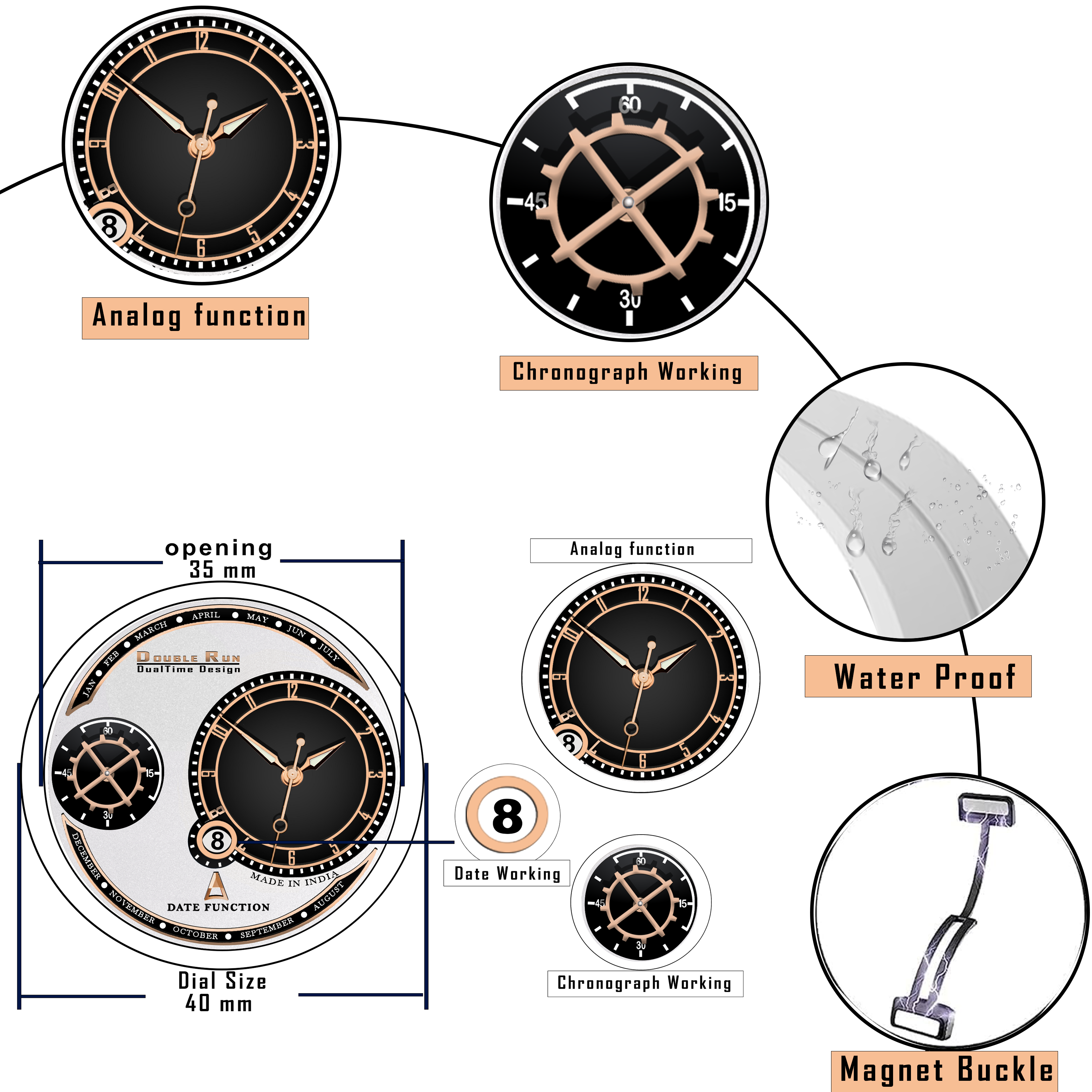 DOUBLERUN DR17036 Men’s Chronograph Watch | Waterproof, 3D Glass, Premium Silicone Strap
