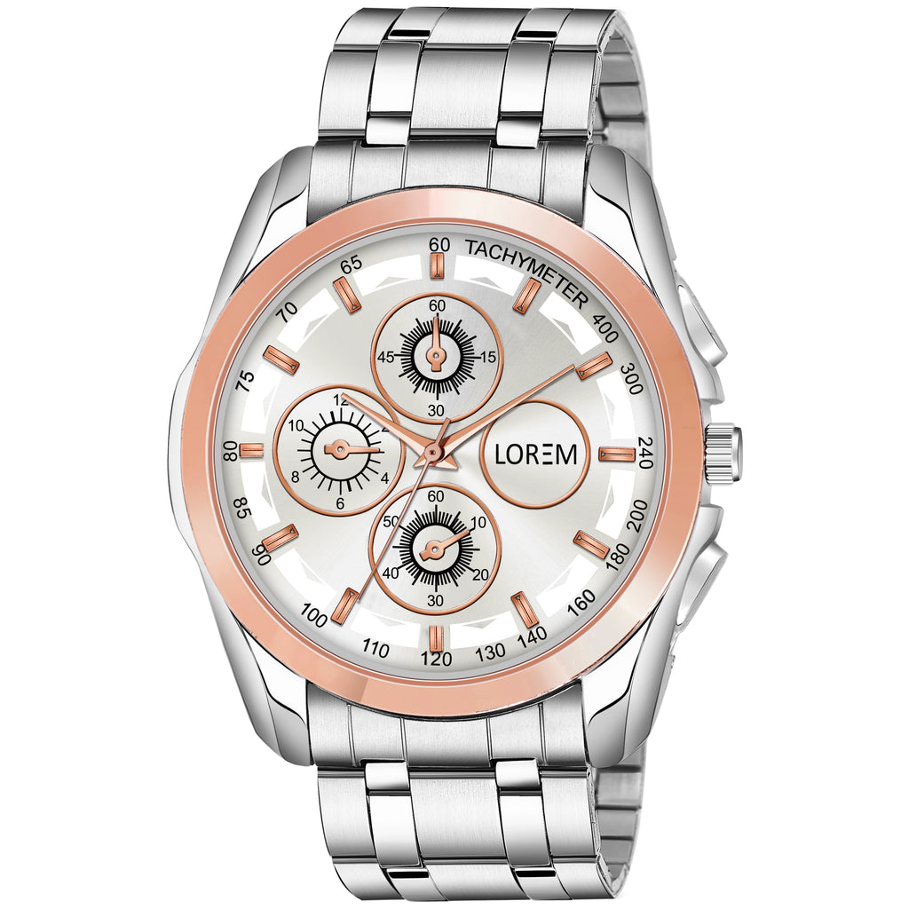 LOREM LR115 Men’s Stainless Steel Strap Wrist Watch with Brass Dial, Zinc Alloy Case