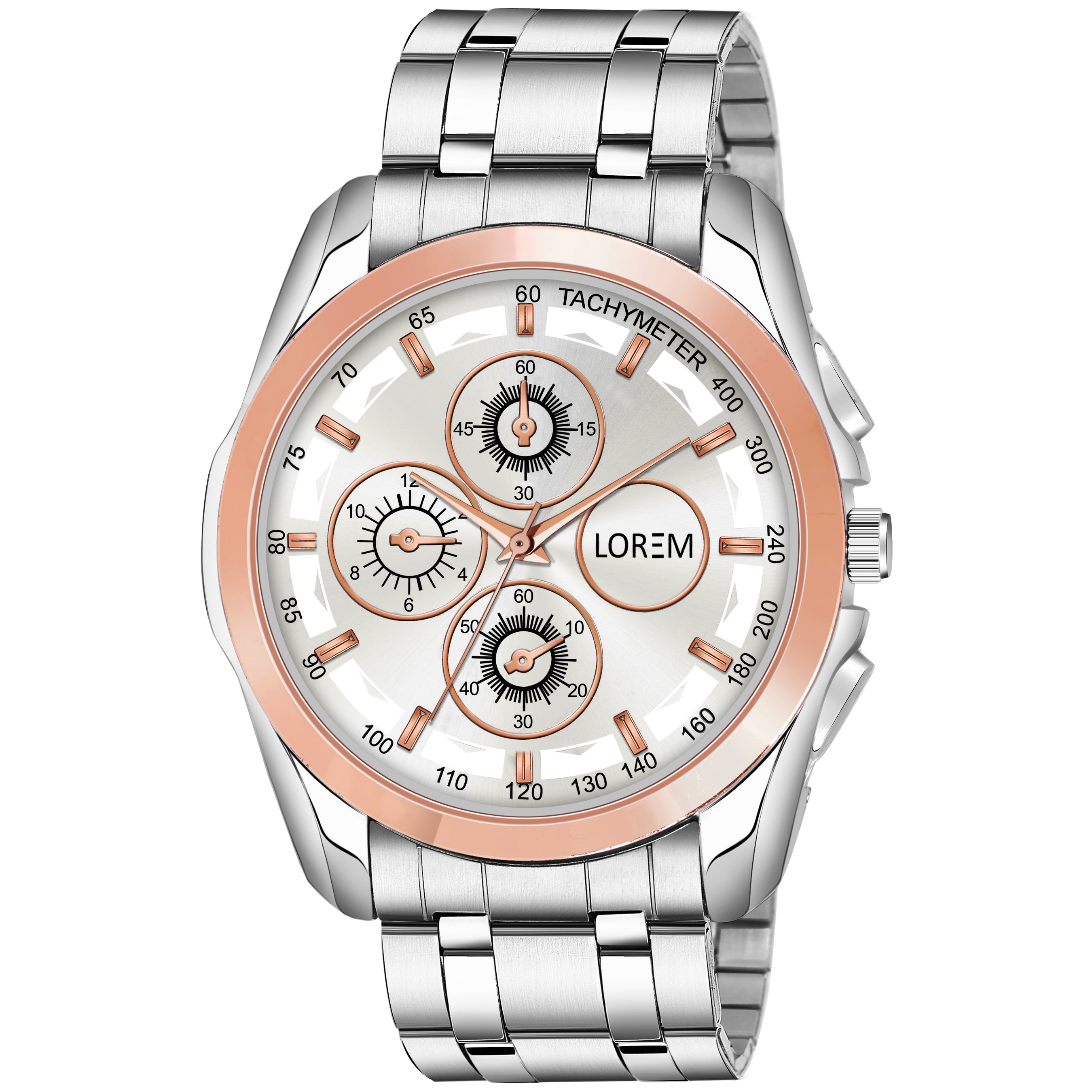 LOREM LR115 Men’s Stainless Steel Strap Wrist Watch with Brass Dial, Zinc Alloy Case
