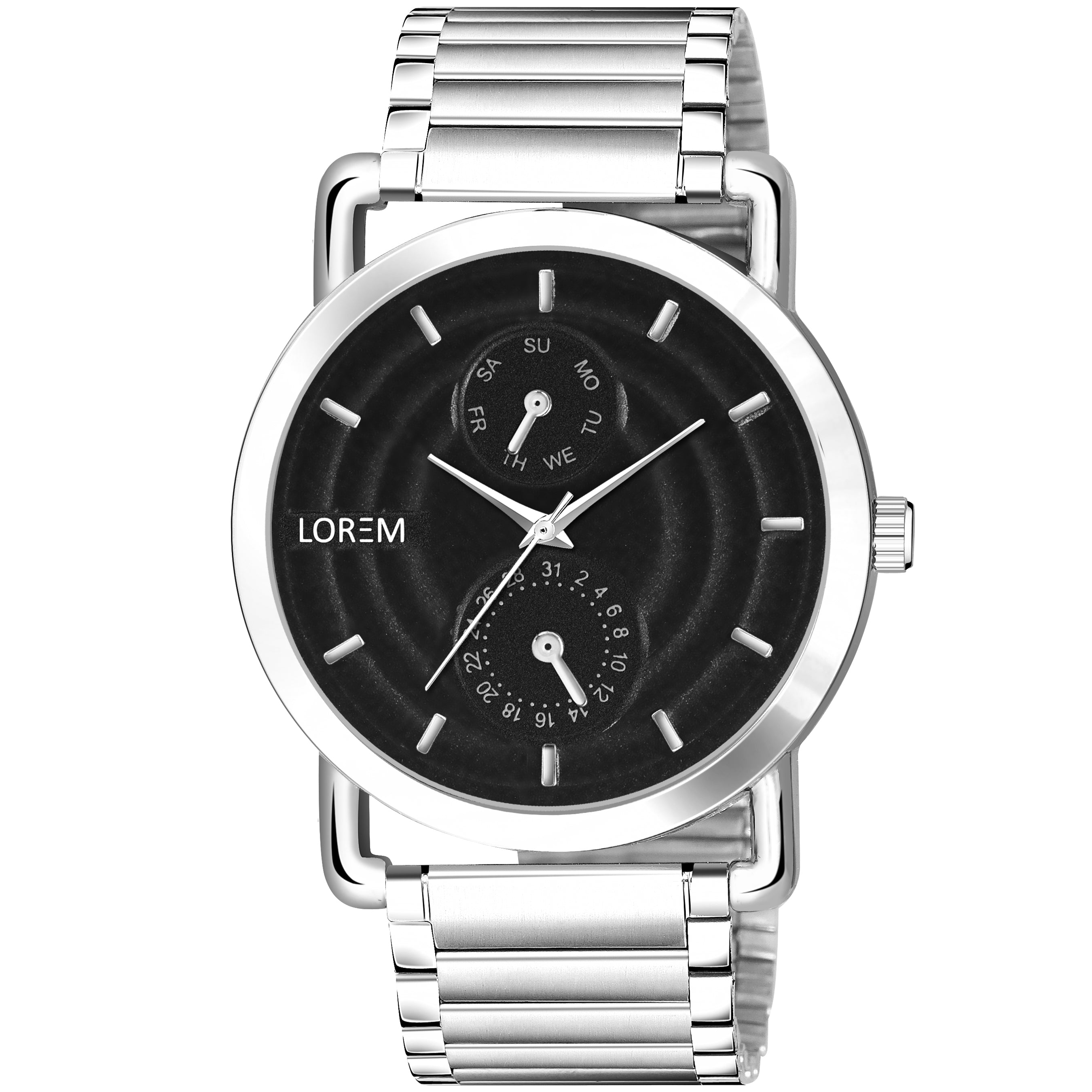 LOREM LR120 Men’s Stainless Steel Wrist Watch with Brass Hydraulic Dial, Day & Date Function.