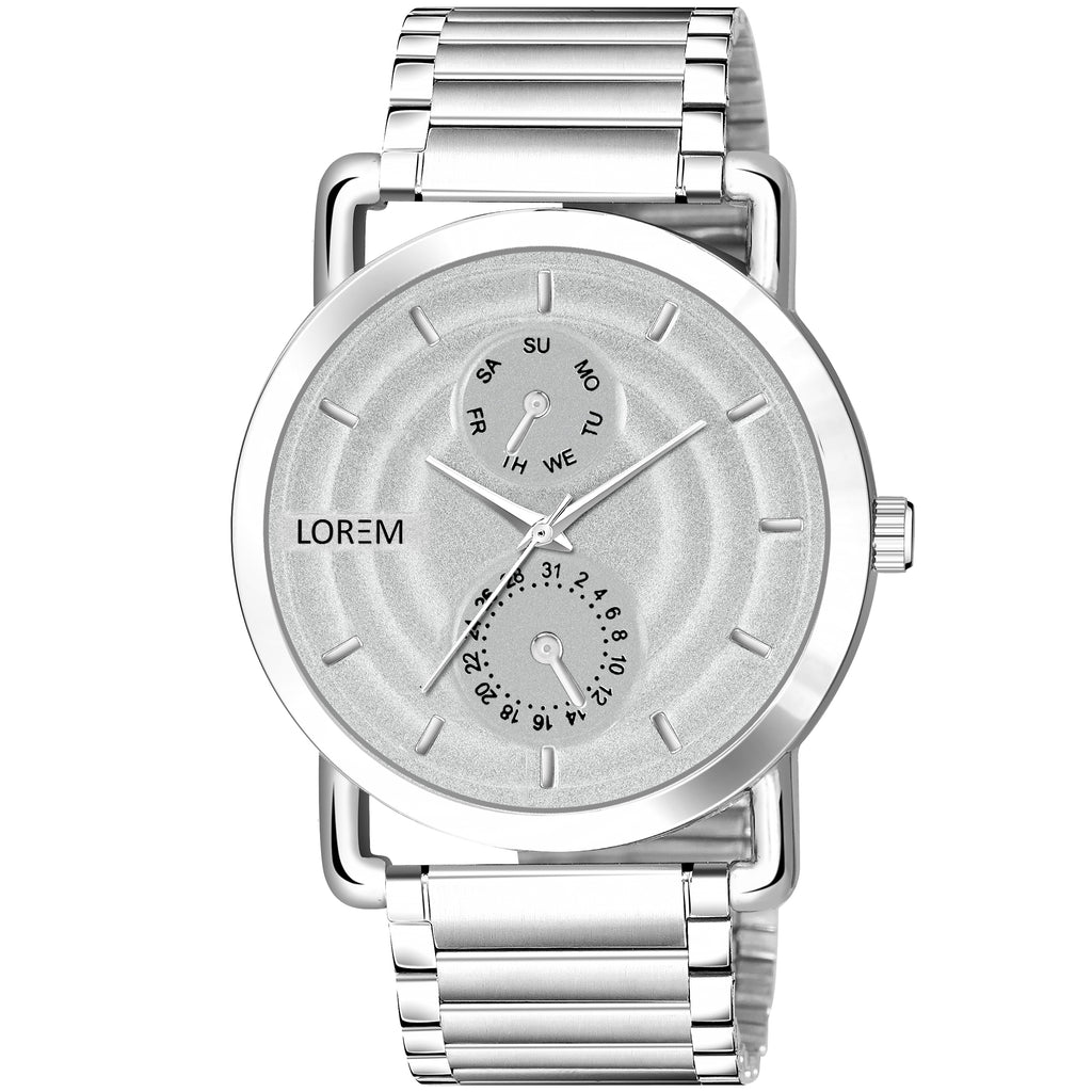 LOREM LR124 Men’s Stainless Steel Wrist Watch with Brass Hydraulic Dial, Day & Date Function.
