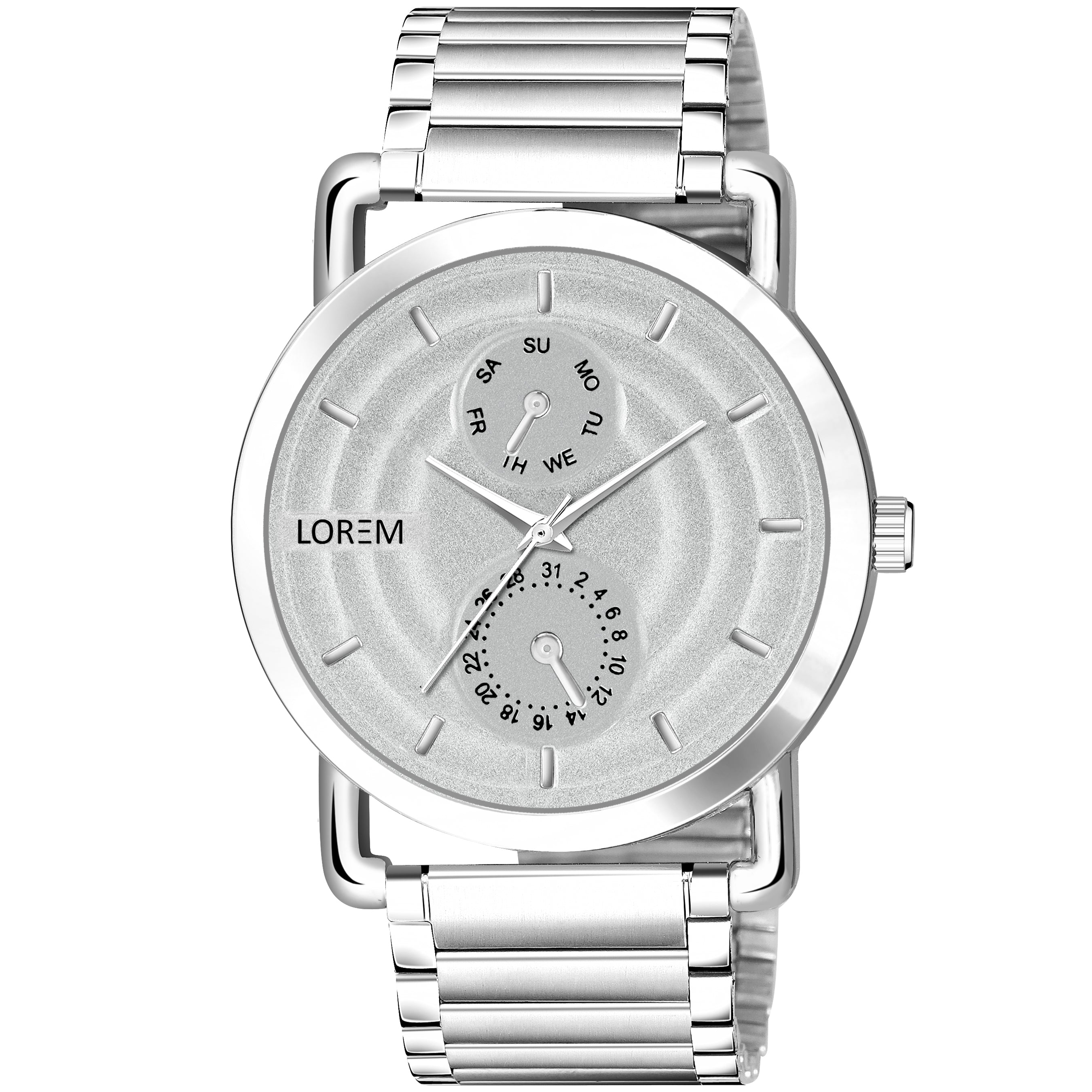 LOREM LR124 Men’s Stainless Steel Wrist Watch with Brass Hydraulic Dial, Day & Date Function.