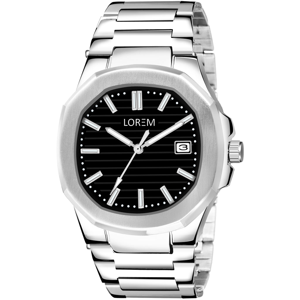 LOREM LR144 Men’s Stainless Steel Wrist Watch with Brass Dial, Date Function