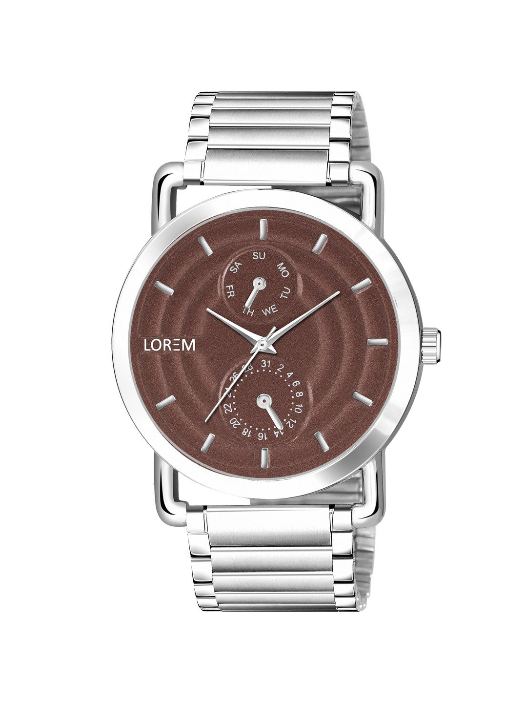 LOREM LR123 Men’s Stainless Steel Wrist Watch with Brass Hydraulic Dial, Day & Date Function.