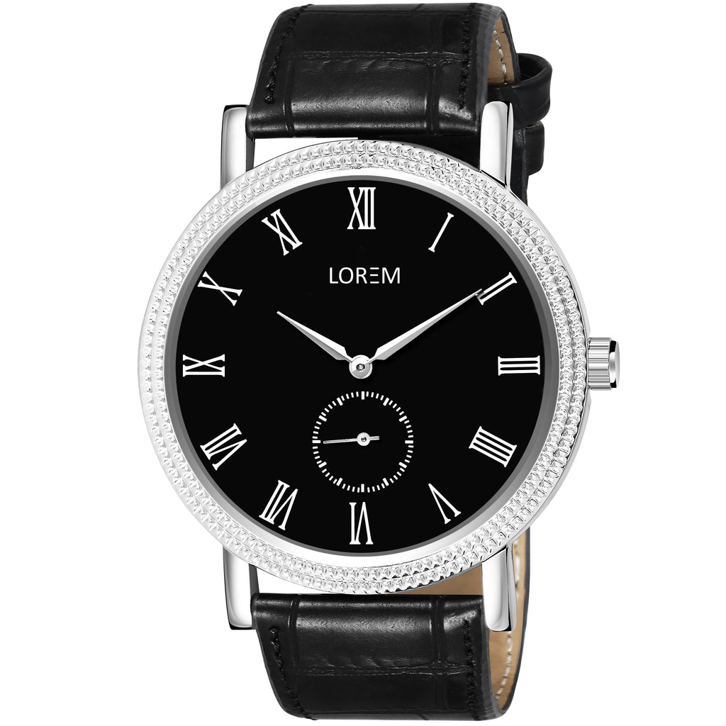 LOREM LR166 Men’s Lightweight Chronograph Watch with Roman Numerals & Faux Leather Strap