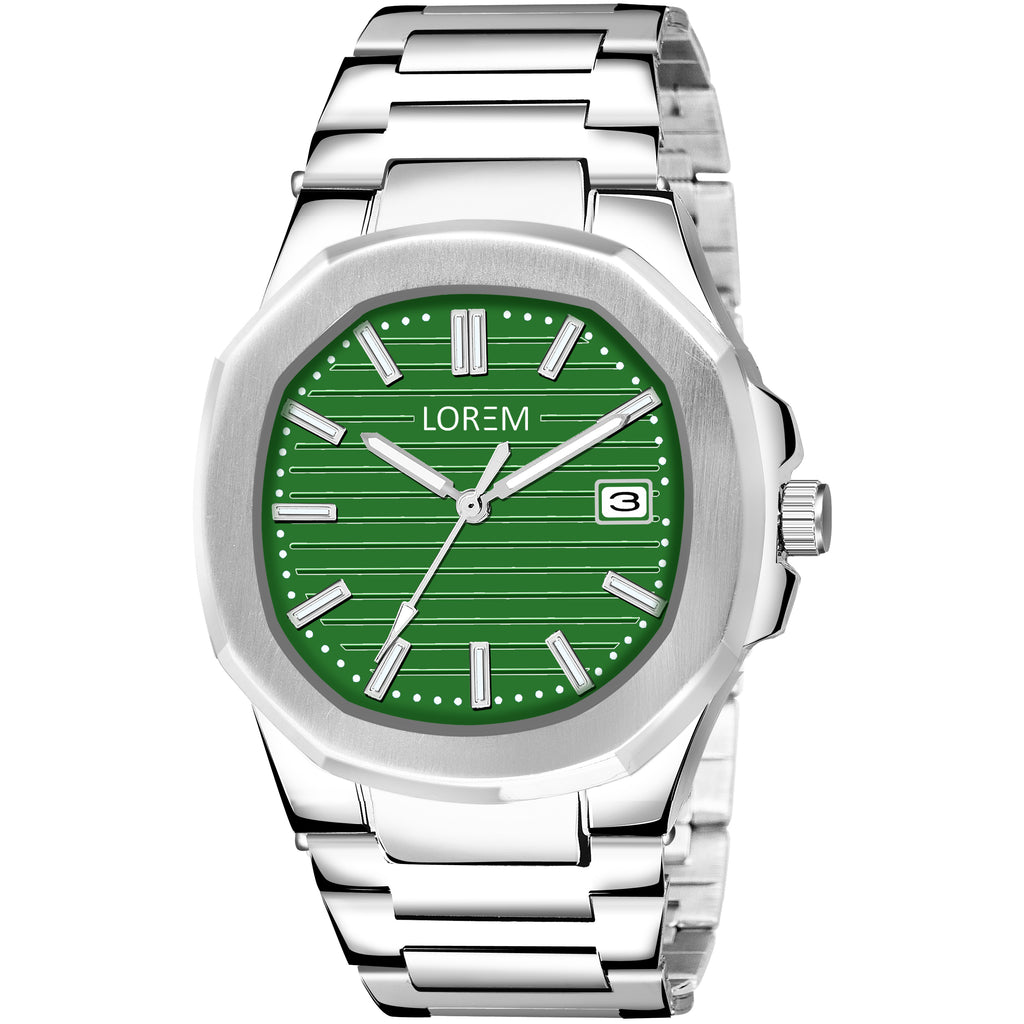 LOREM LR146 Men’s Stainless Steel Wrist Watch with Brass Dial, Date Function
