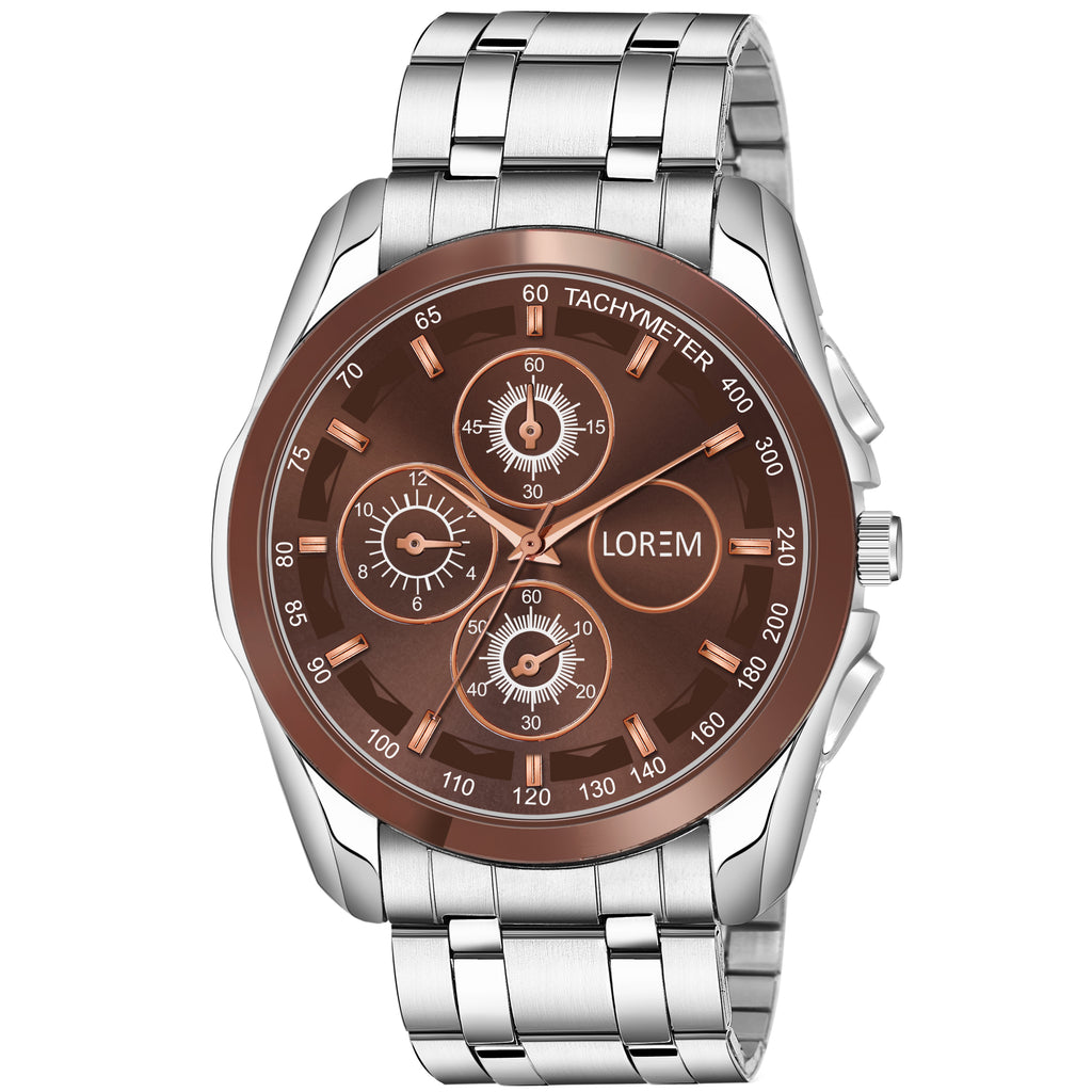 LOREM LR116 Men’s Stainless Steel Strap Wrist Watch with Brass Dial, Zinc Alloy Case t