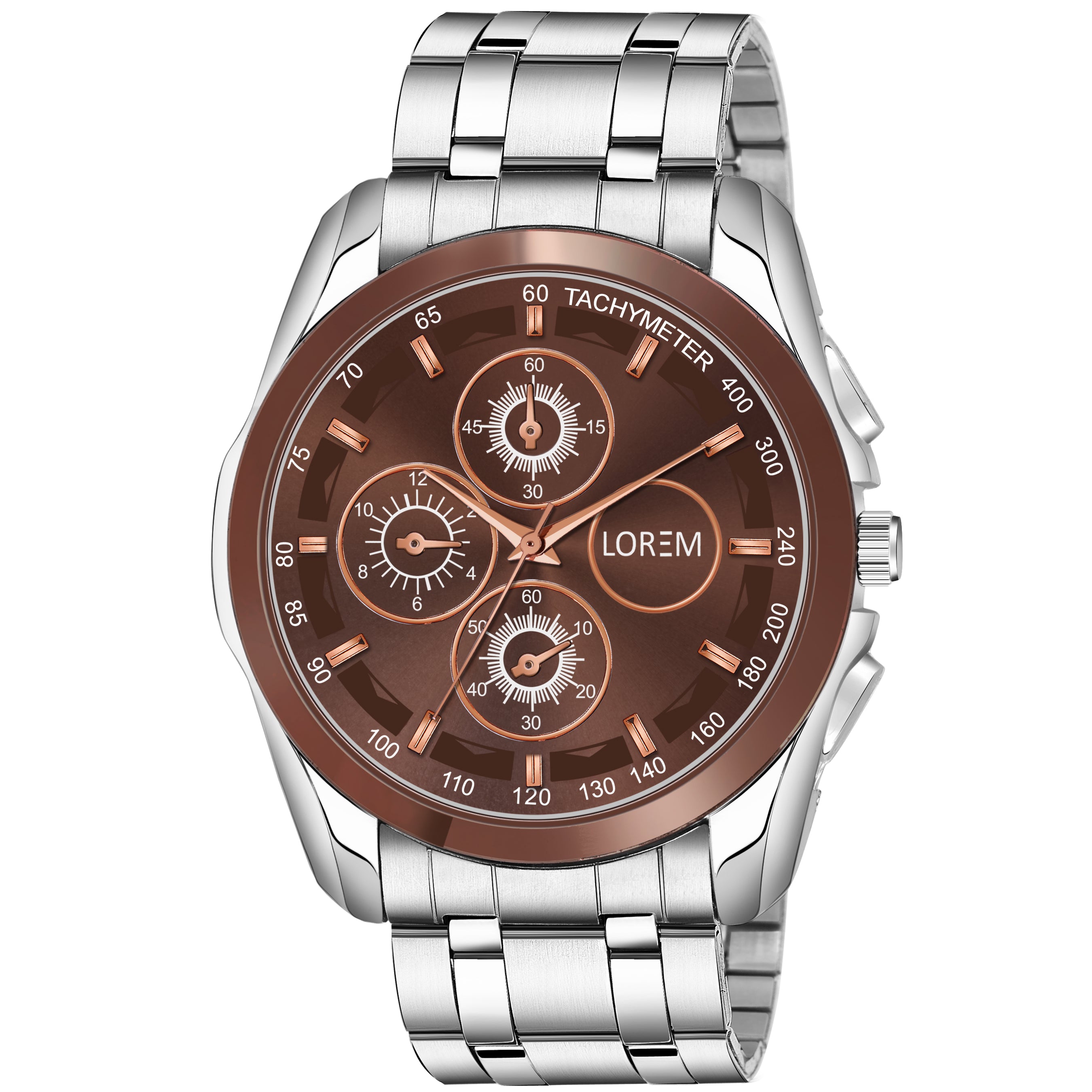 LOREM LR116 Men’s Stainless Steel Strap Wrist Watch with Brass Dial, Zinc Alloy Case t