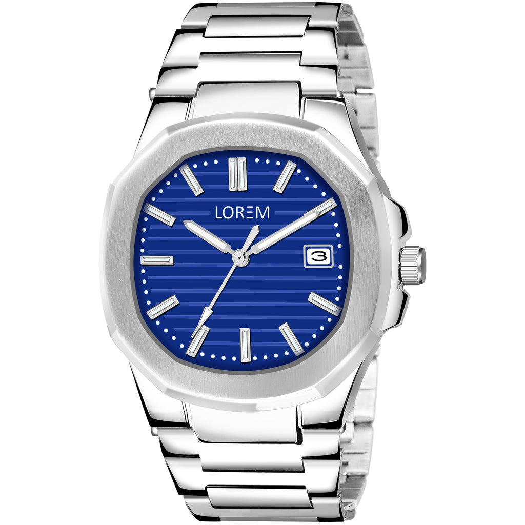 LOREM LR145 Men’s Stainless Steel Wrist Watch with Brass Dial, Date Function