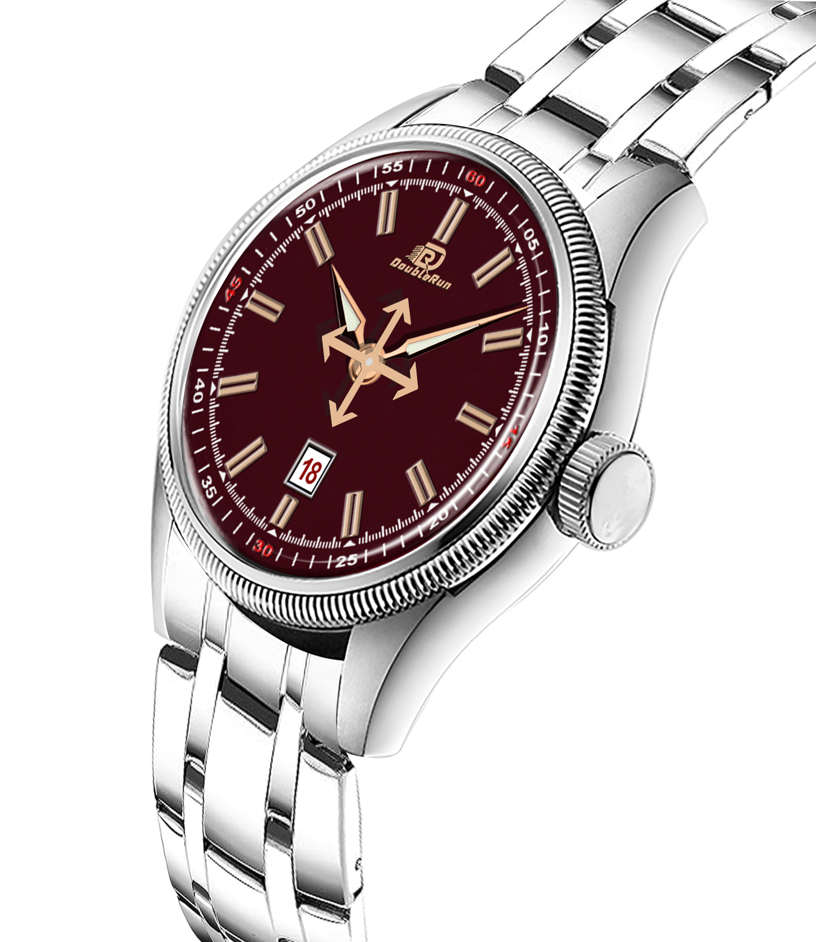 DOUBLERUN DR27004 Stainless Steel Men’s Wrist Watch with Date Function