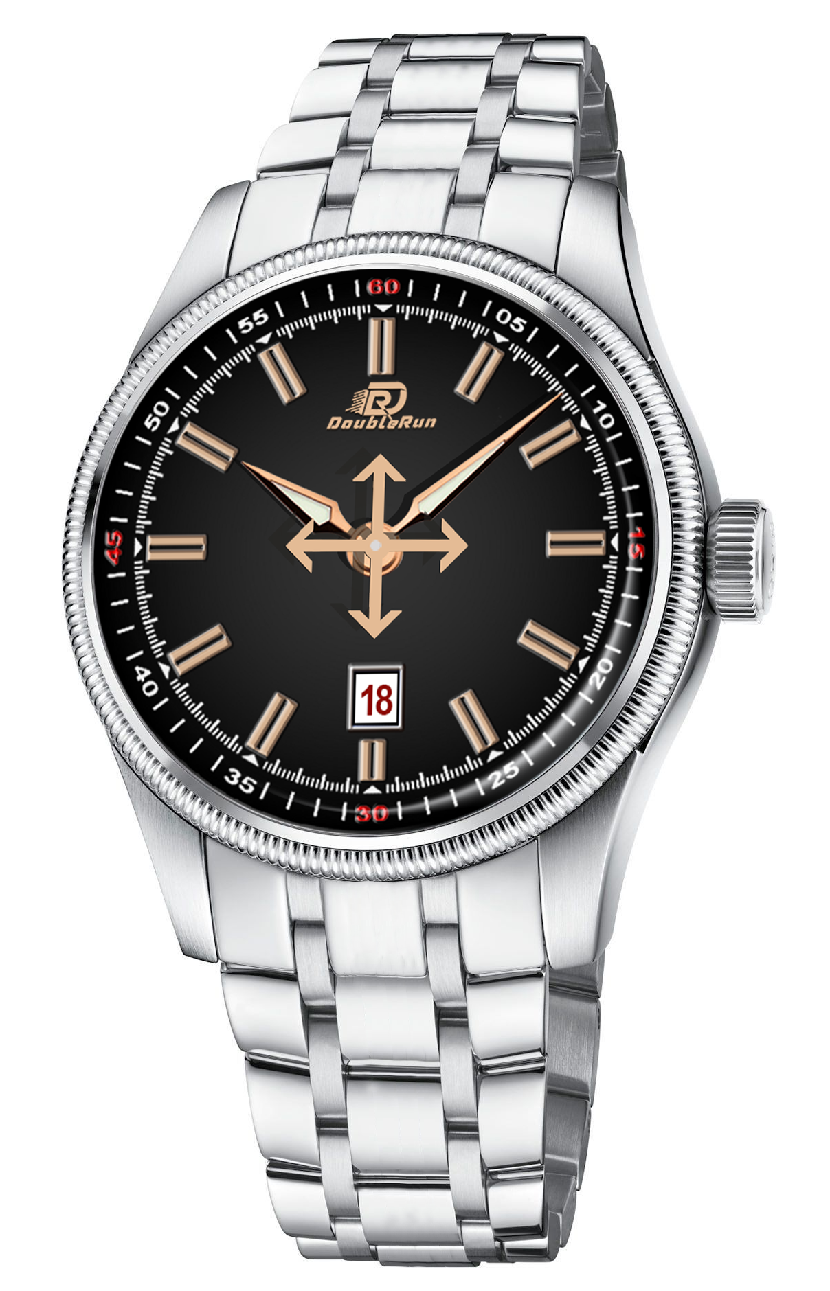 DOUBLERUN DR27005 Stainless Steel Men’s Wrist Watch with Date Function