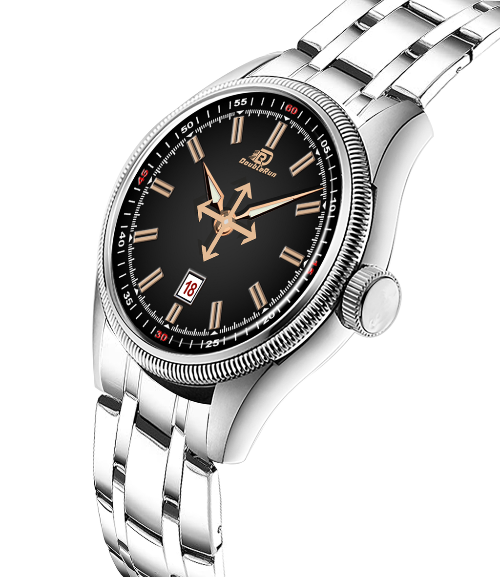 DOUBLERUN DR27005 Stainless Steel Men’s Wrist Watch with Date Function