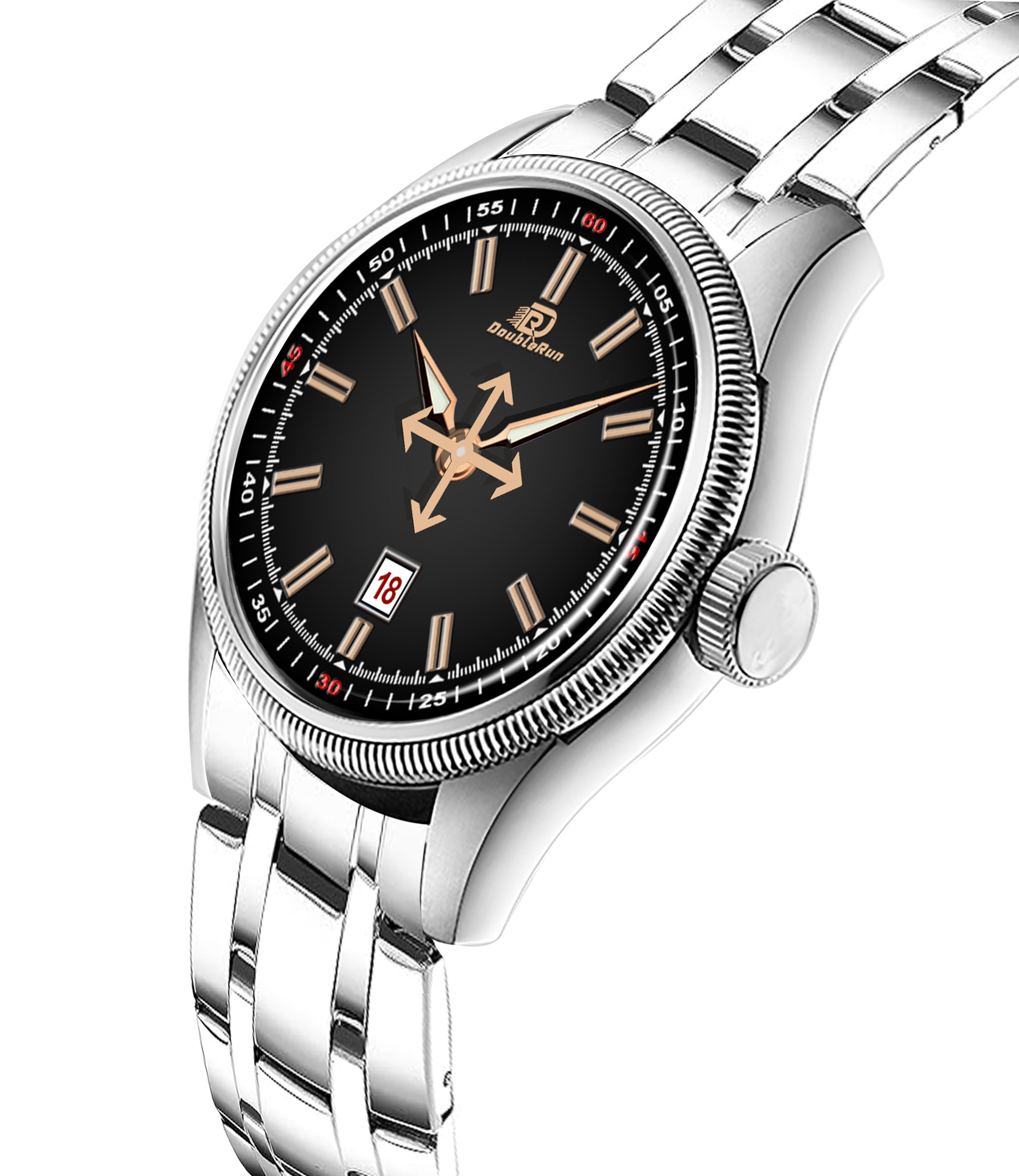 DOUBLERUN DR27005 Stainless Steel Men’s Wrist Watch with Date Function