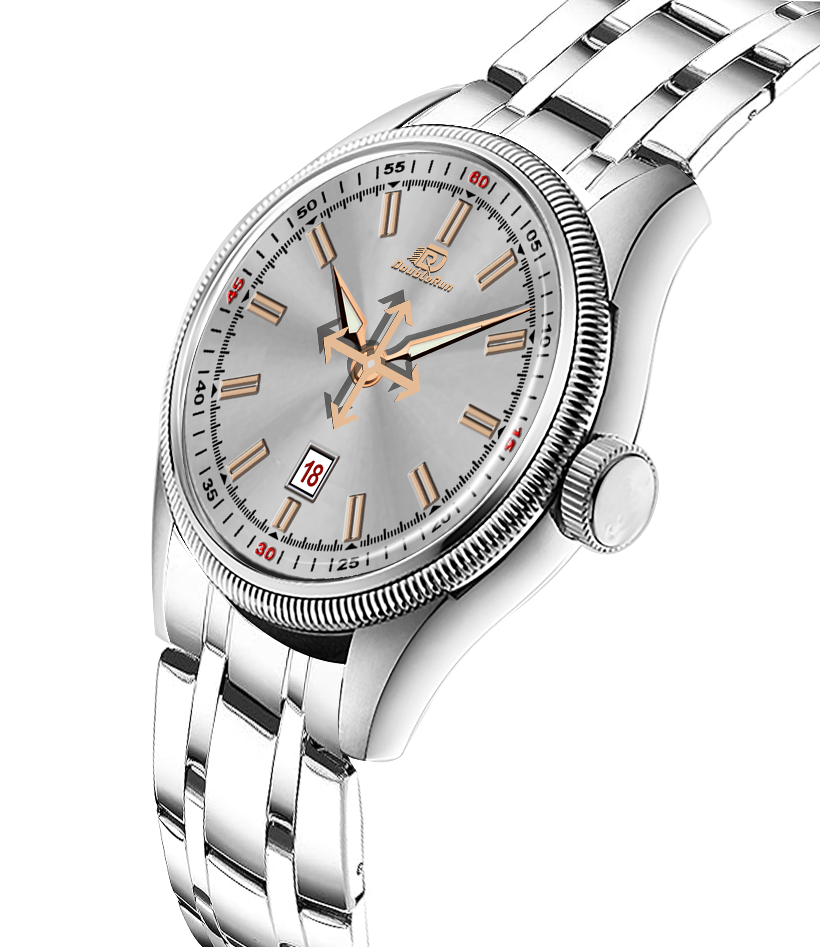 DOUBLERUN DR27006 Stainless Steel Men’s Wrist Watch with Date Function