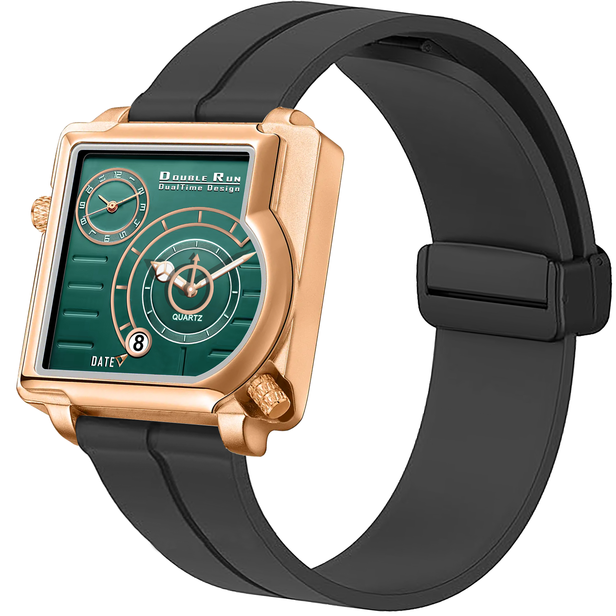 Doublerun DR31011 Dual-Time Analog Watch for Men | Copper Case, Radium Glow, Working Date, Magnetic Buckle | Multiple Color Options