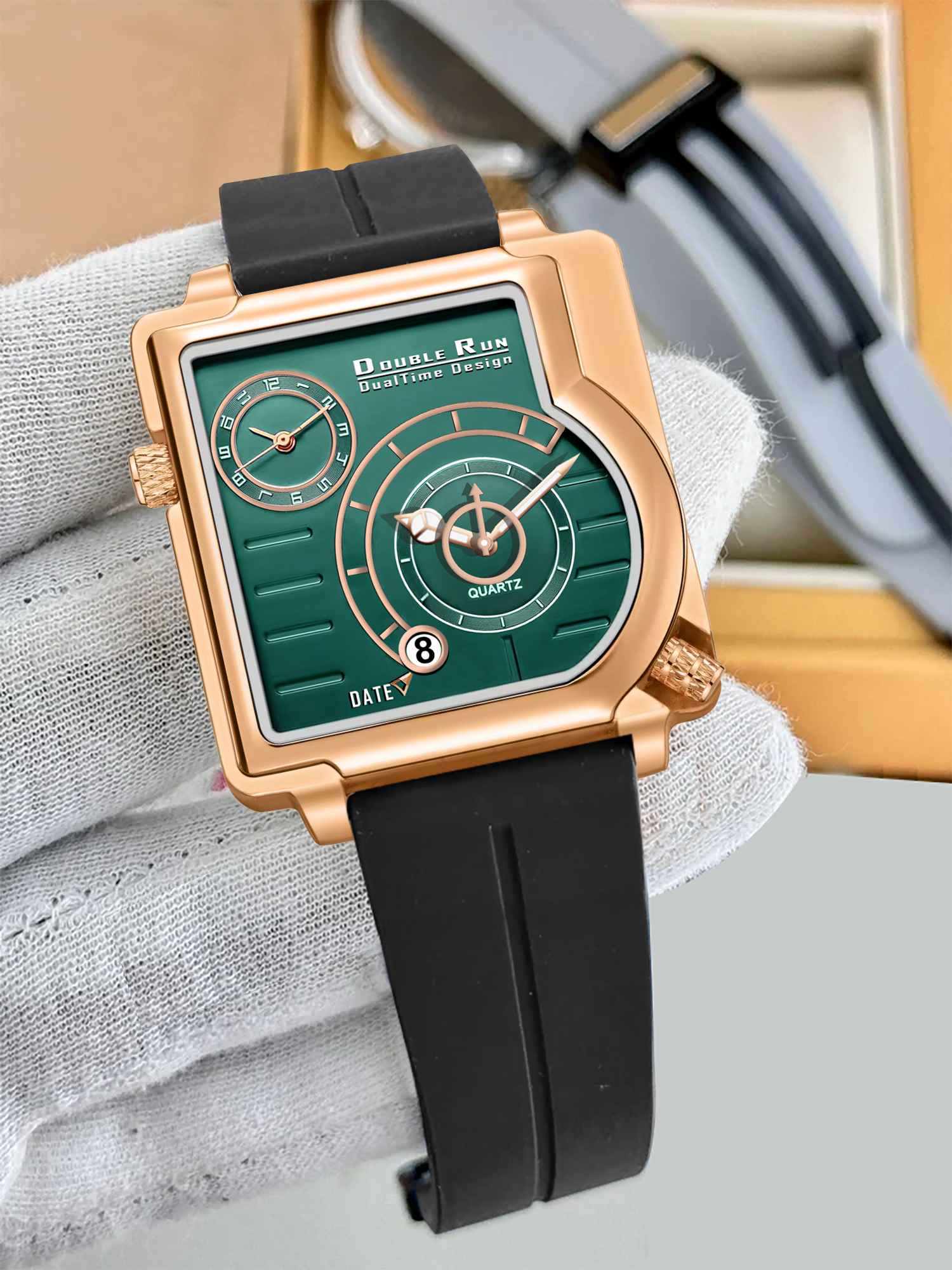 Doublerun DR31011 Dual-Time Analog Watch for Men | Copper Case, Radium Glow, Working Date, Magnetic Buckle | Multiple Color Options