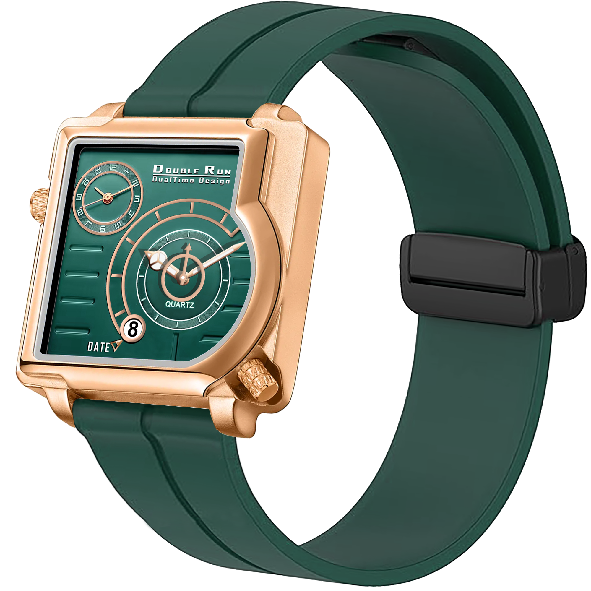 Doublerun DR31012 Dual-Time Analog Watch for Men | Copper Case, Radium Glow, Working Date, Magnetic Buckle | Multiple Color Options
