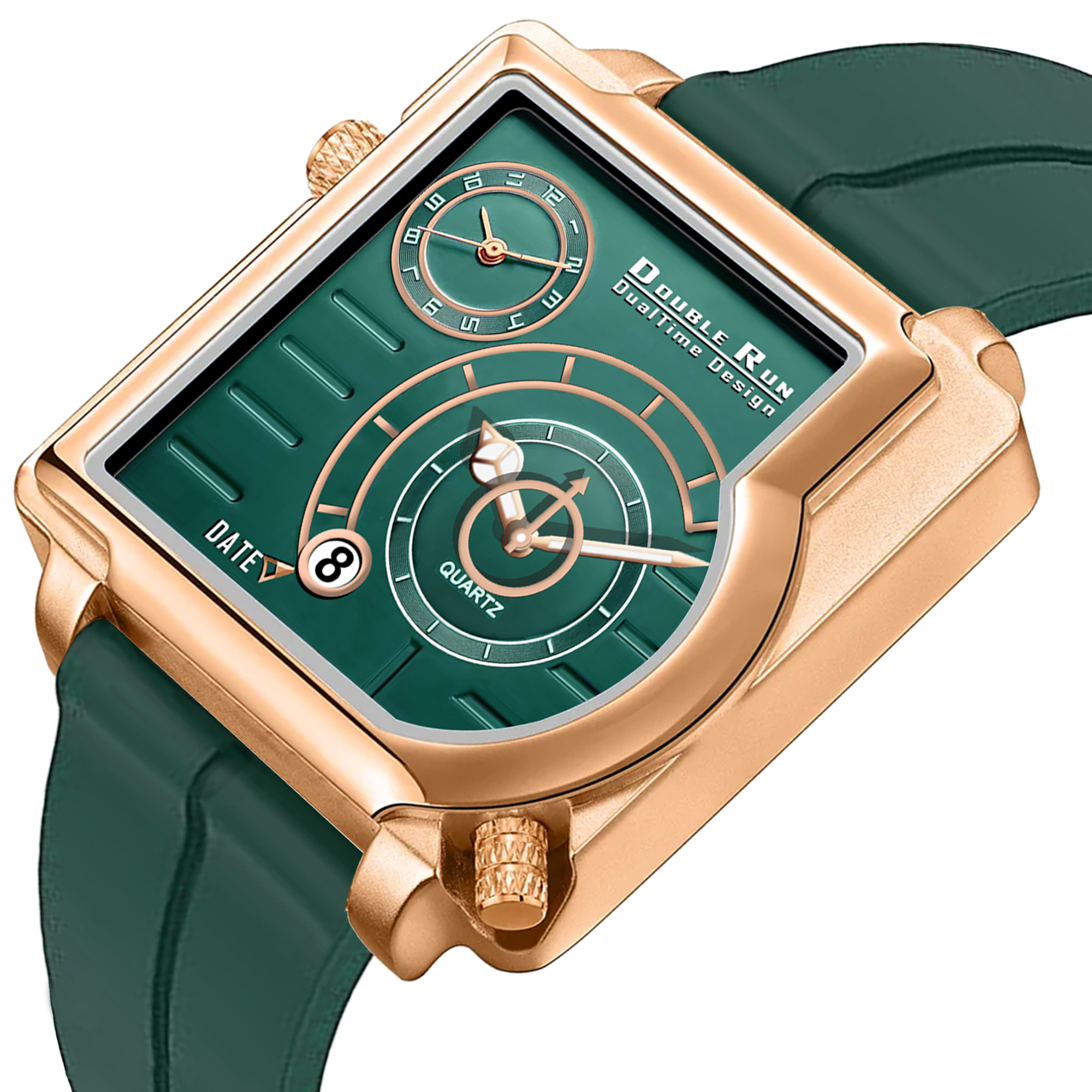 Doublerun DR31012 Dual-Time Analog Watch for Men | Copper Case, Radium Glow, Working Date, Magnetic Buckle | Multiple Color Options
