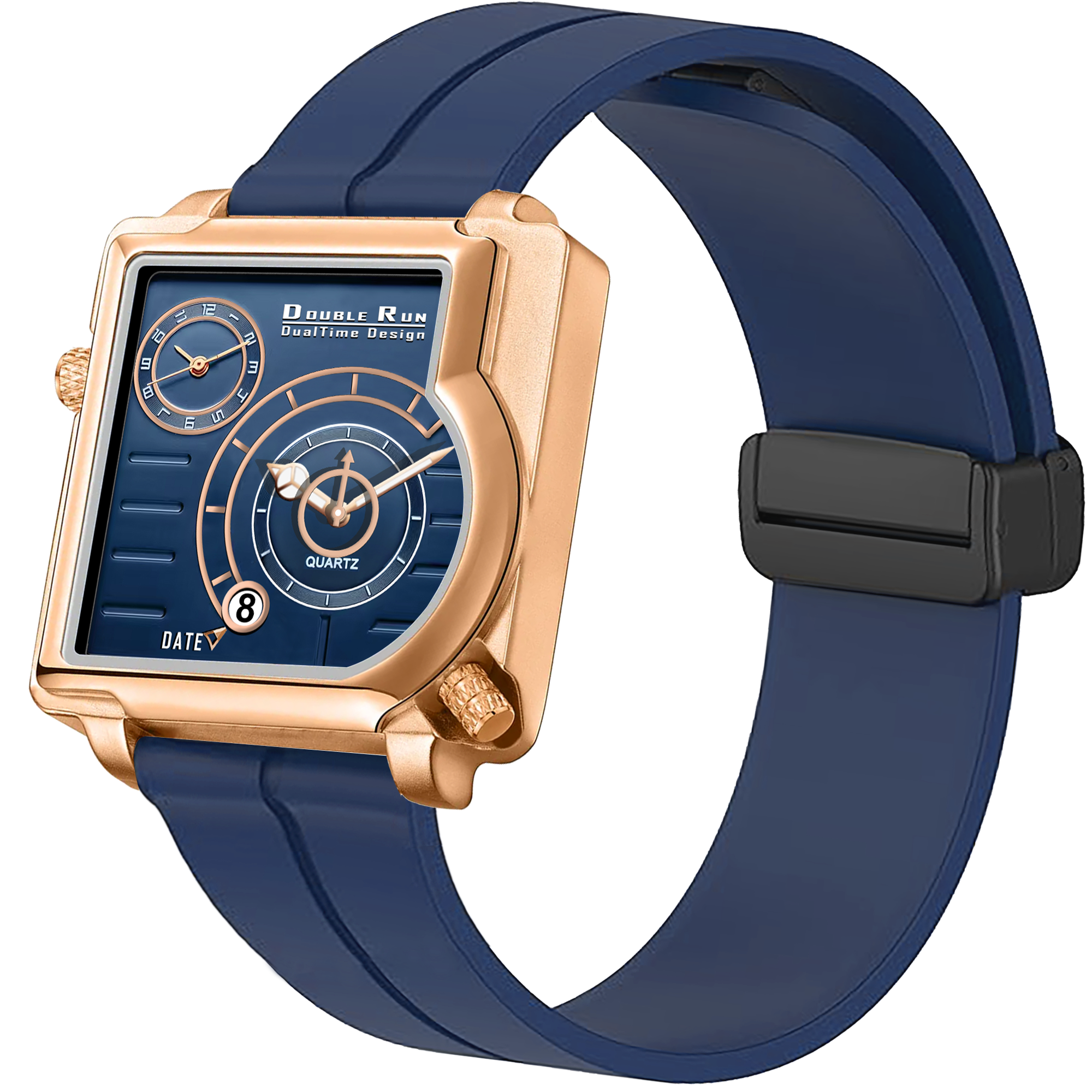 Doublerun DR31013 Dual-Time Analog Watch for Men | Copper Case, Radium Glow, Working Date, Magnetic Buckle | Multiple Color Options