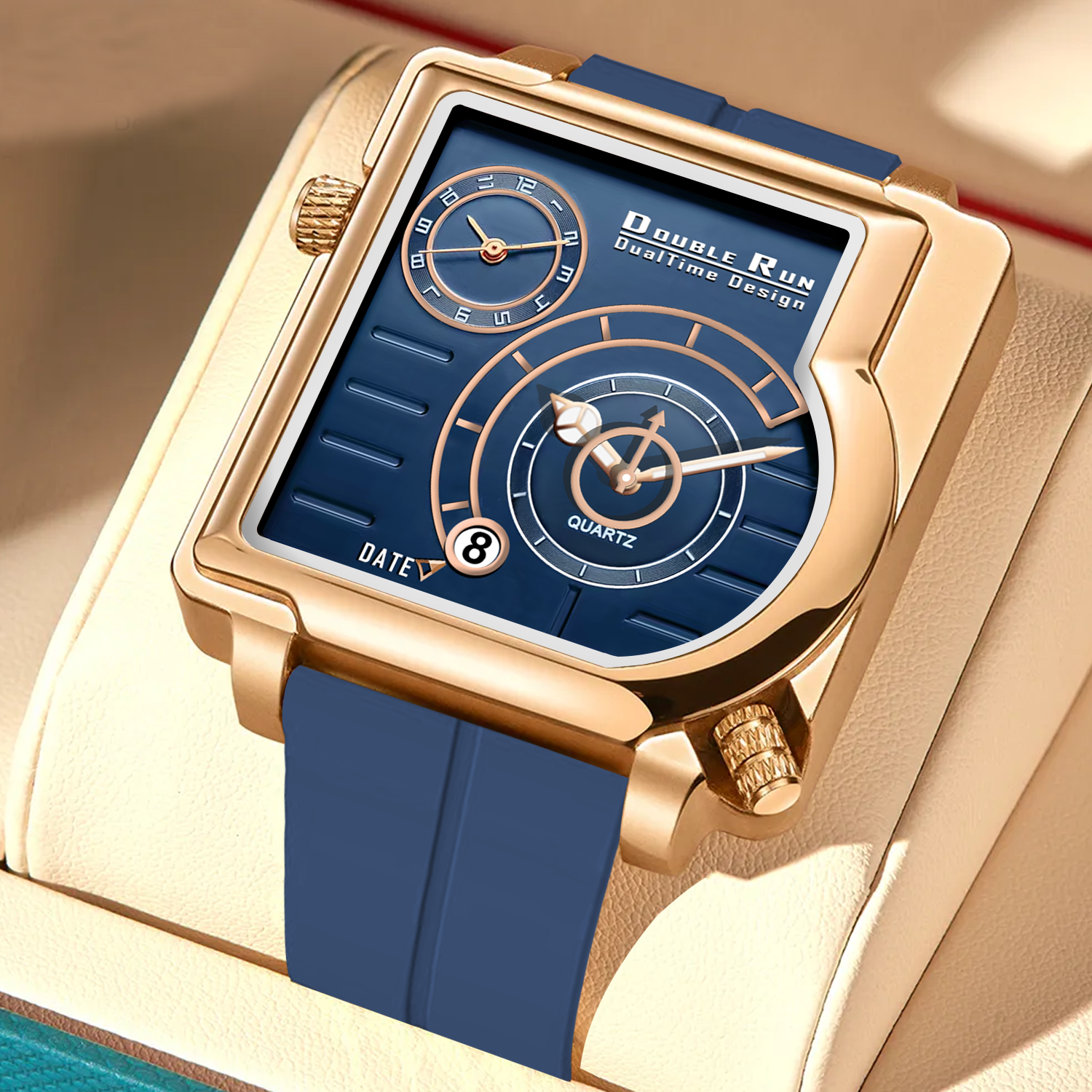 Doublerun DR31013 Dual-Time Analog Watch for Men | Copper Case, Radium Glow, Working Date, Magnetic Buckle | Multiple Color Options