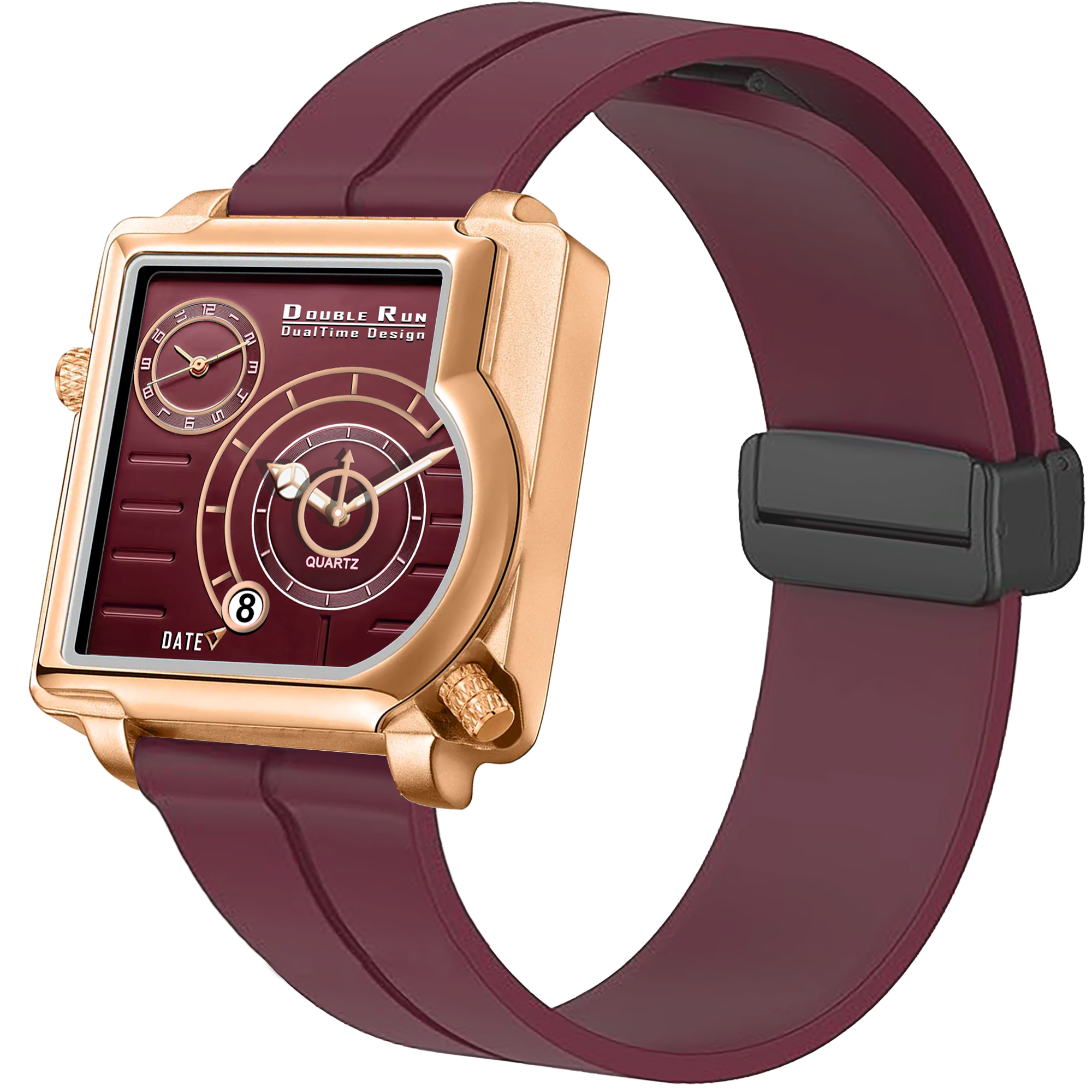 Doublerun DR31014 Dual-Time Analog Watch for Men | Copper Case, Radium Glow, Working Date, Magnetic Buckle | Multiple Color Options