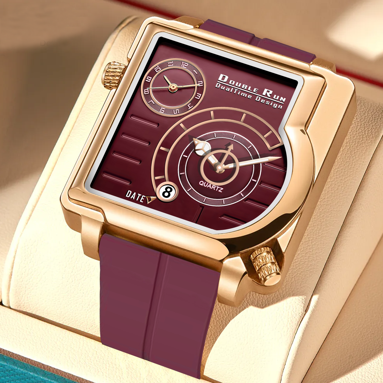 Doublerun DR31014 Dual-Time Analog Watch for Men | Copper Case, Radium Glow, Working Date, Magnetic Buckle | Multiple Color Options