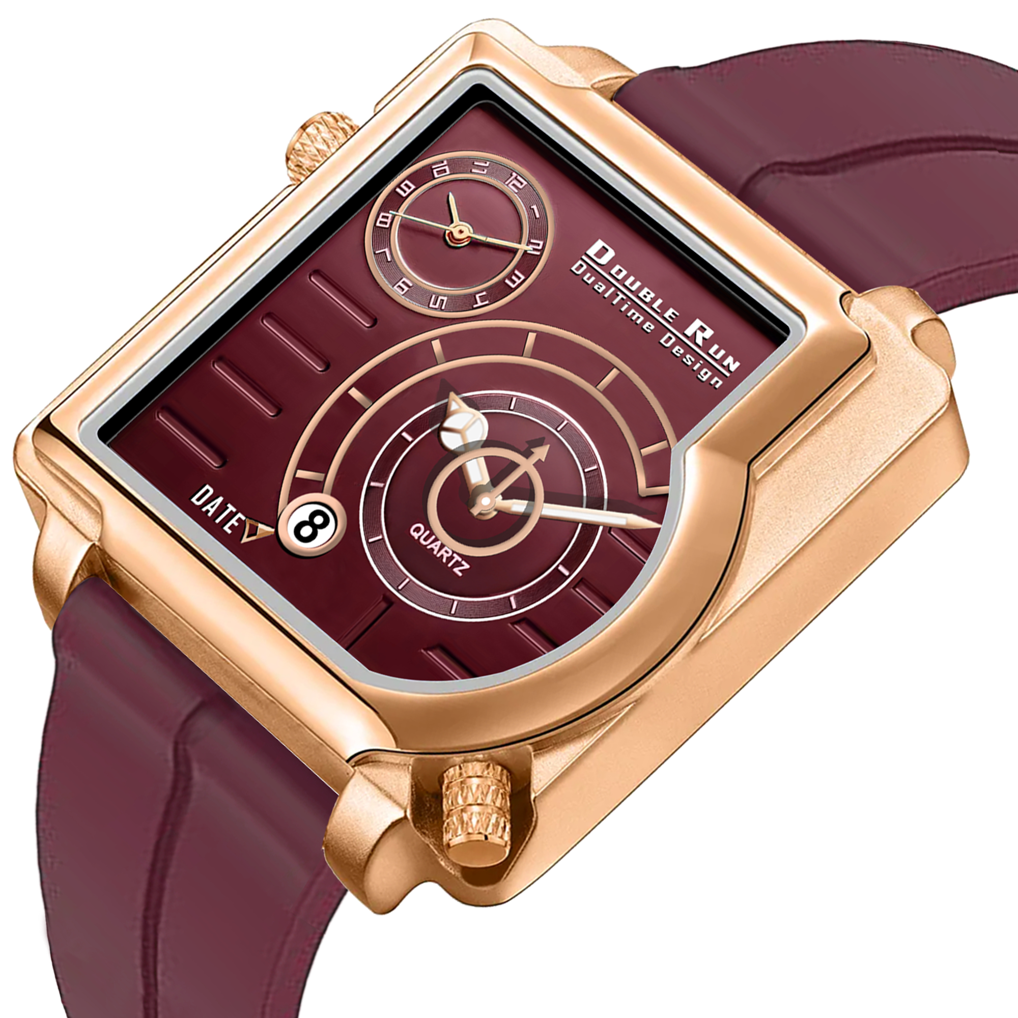 Doublerun DR31014 Dual-Time Analog Watch for Men | Copper Case, Radium Glow, Working Date, Magnetic Buckle | Multiple Color Options