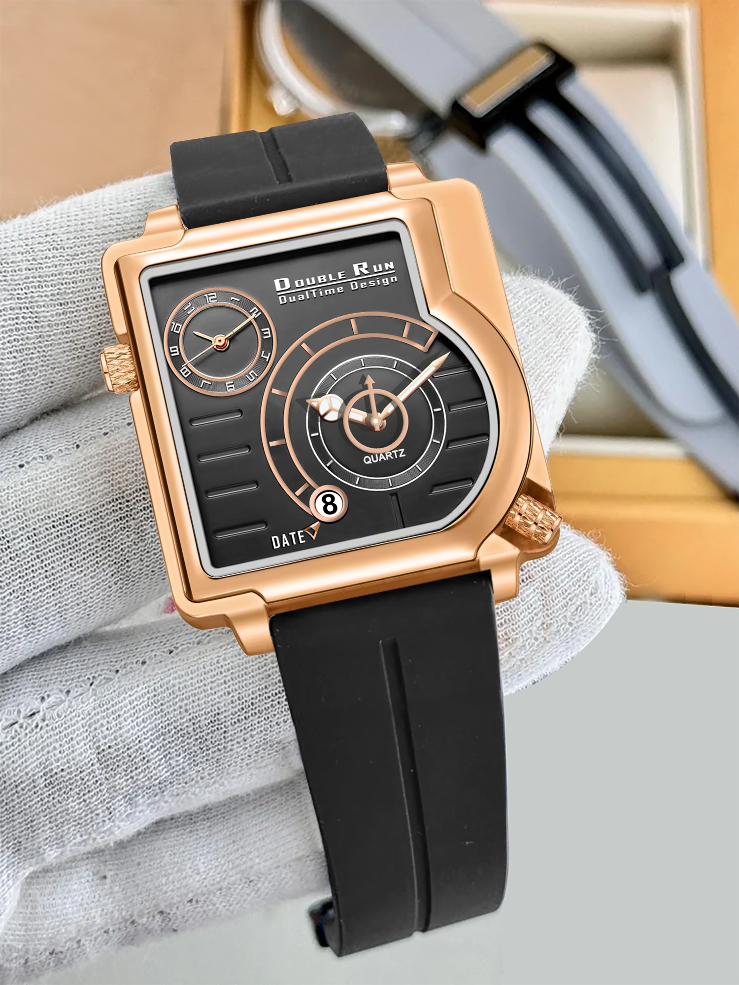 Doublerun DR31015 Dual-Time Analog Watch for Men | Copper Case, Radium Glow, Working Date, Magnetic Buckle | Multiple Color Options