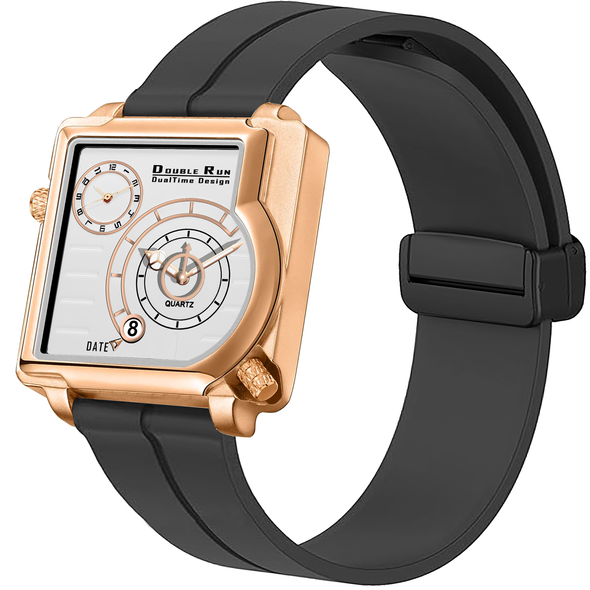 Doublerun DR31016 Dual-Time Analog Watch for Men | Copper Case, Radium Glow, Working Date, Magnetic Buckle | Multiple Color Options