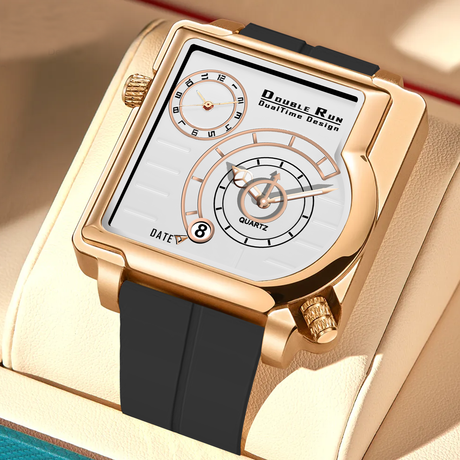 Doublerun DR31016 Dual-Time Analog Watch for Men | Copper Case, Radium Glow, Working Date, Magnetic Buckle | Multiple Color Options